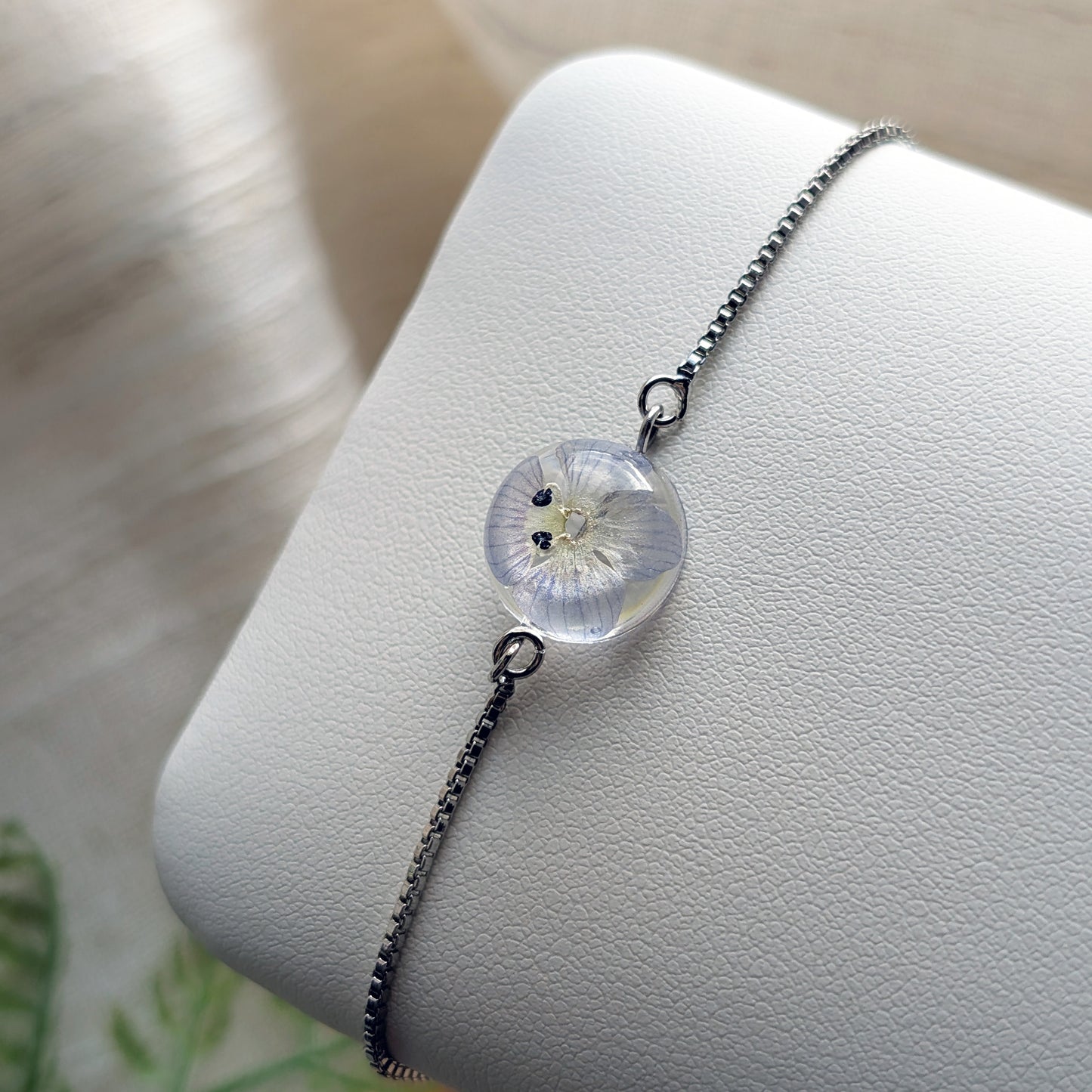 Platinum Plated Birdeye Speedwell Dome Bracelet – Botanical Jewellery