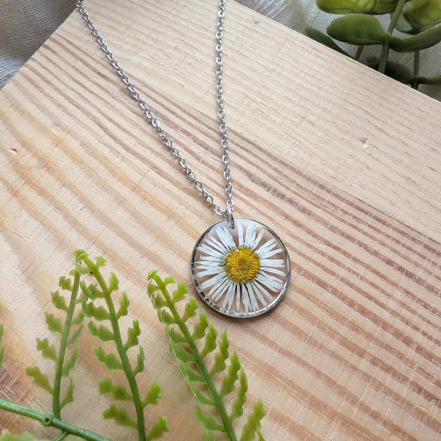 Purity & New Beginnings Daisy Necklace | Platinum Plated Real Flower Jewellery