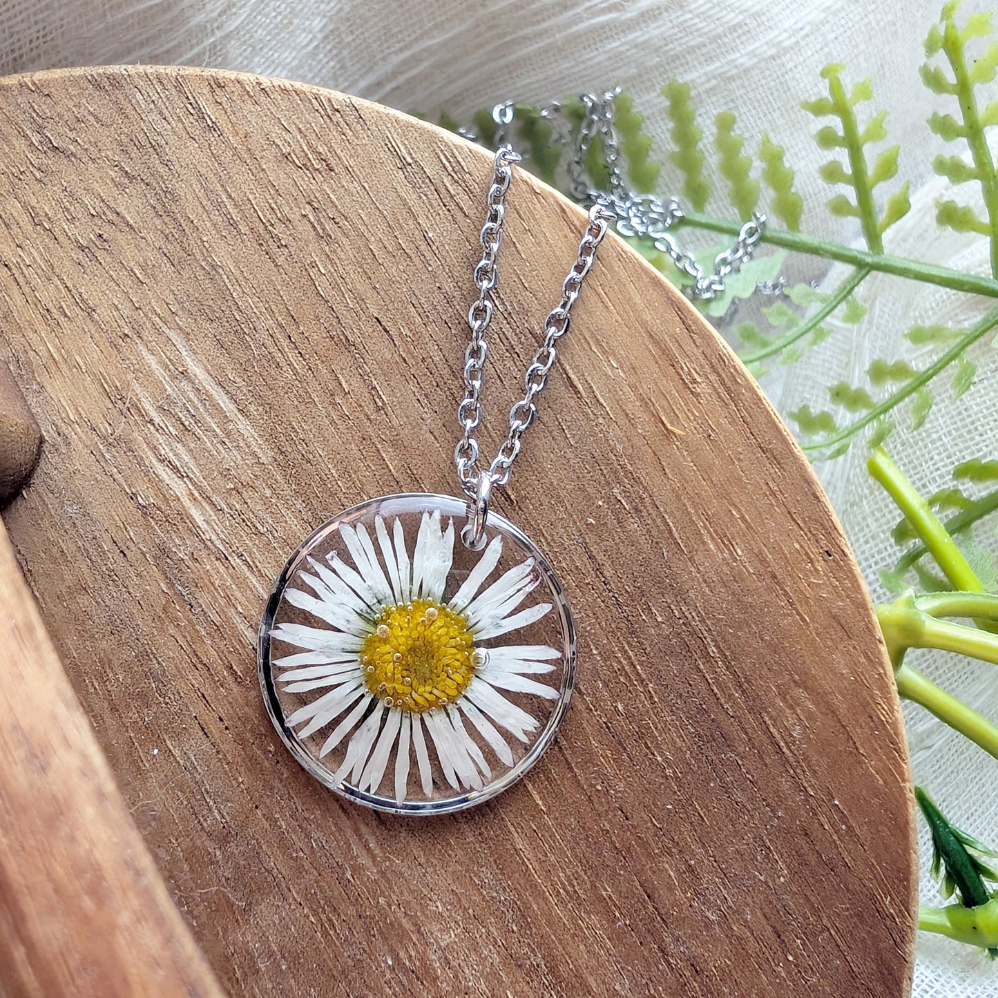 Purity & New Beginnings Daisy Necklace | Platinum Plated Real Flower Jewellery