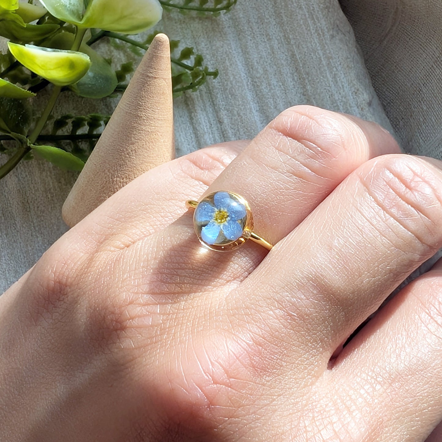 Gold Plated Bright Forget Me Not Ring – Love & Faith | Work by Nature