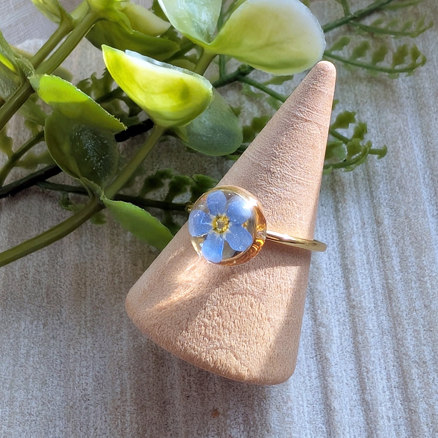 Gold Plated Bright Forget Me Not Ring – Love & Faith | Work by Nature