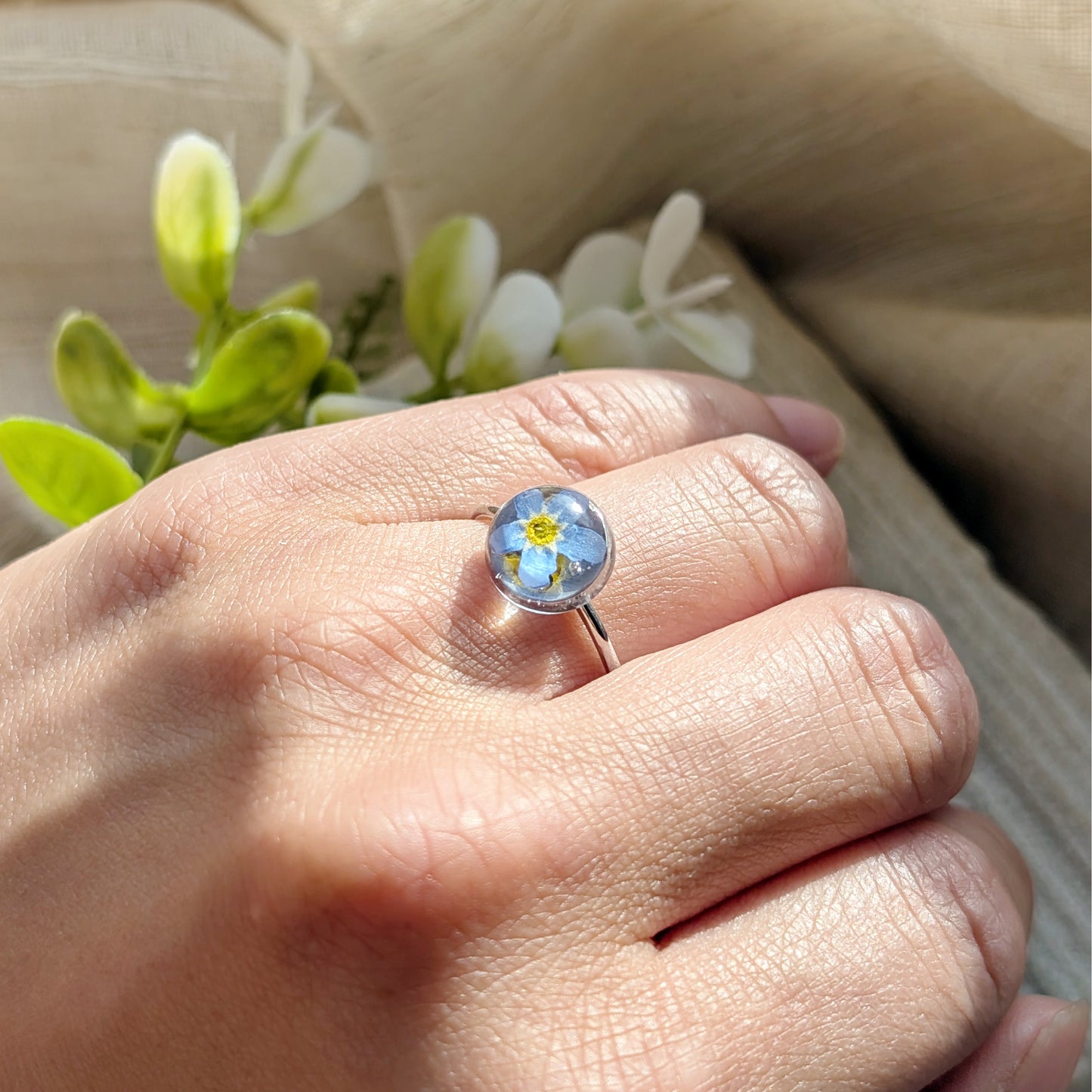 Platinum Plated Bright Forget Me Not Ring – Love & Faith | Work by Nature