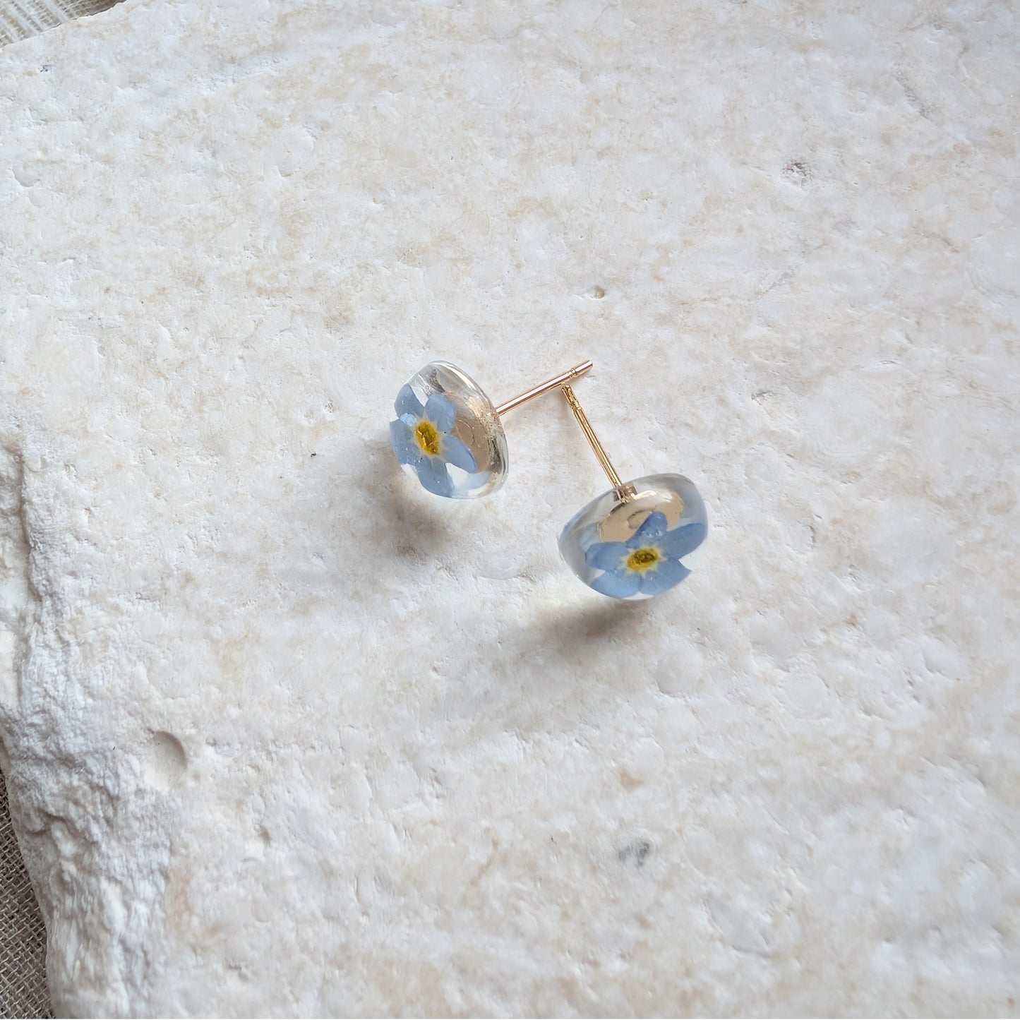 Love & Faith | Bright Forget Me Not Dome Stud Earrings | Gold Plated Sterling Silver