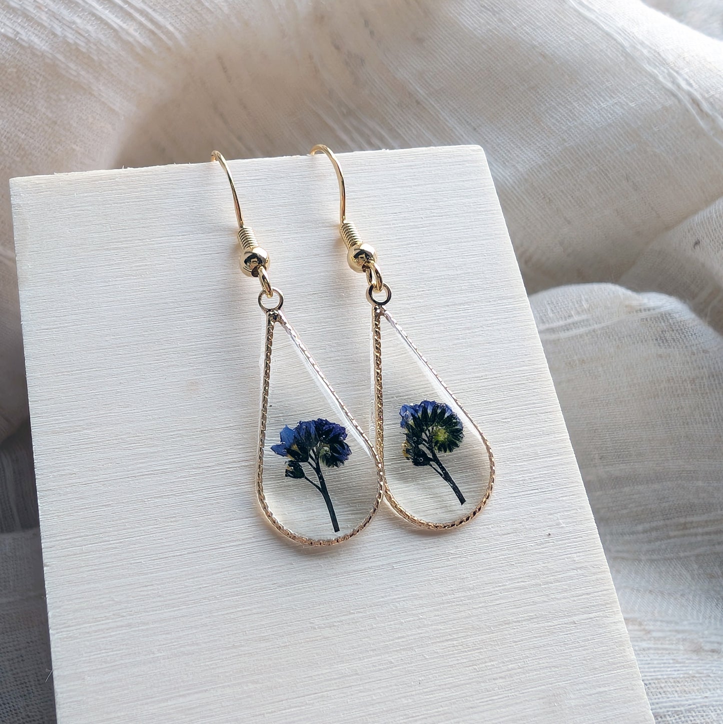 Gold Plated Side Forget Me Not Waterdrop Earrings – Love & Faith
