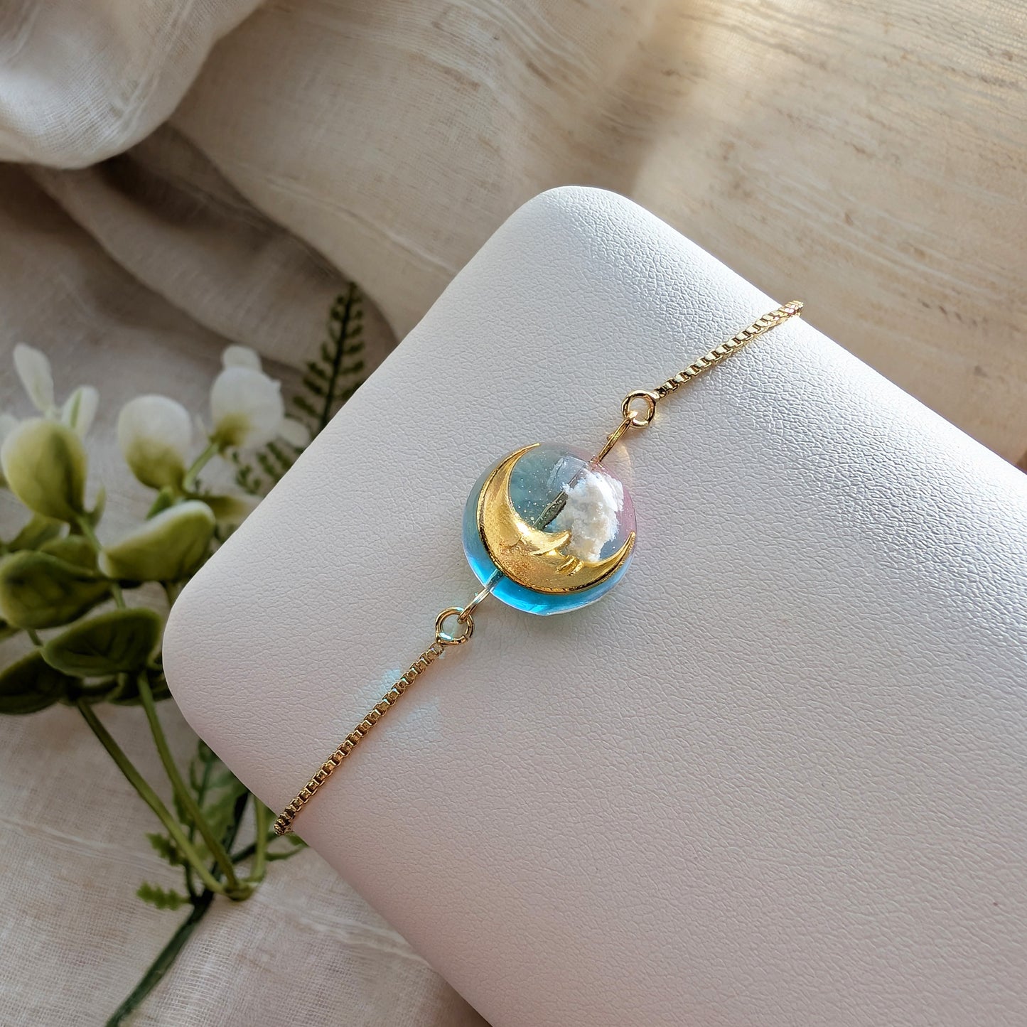 Gold Plated Moon & Twilight Sky Dome Bracelet | 14mm Dome