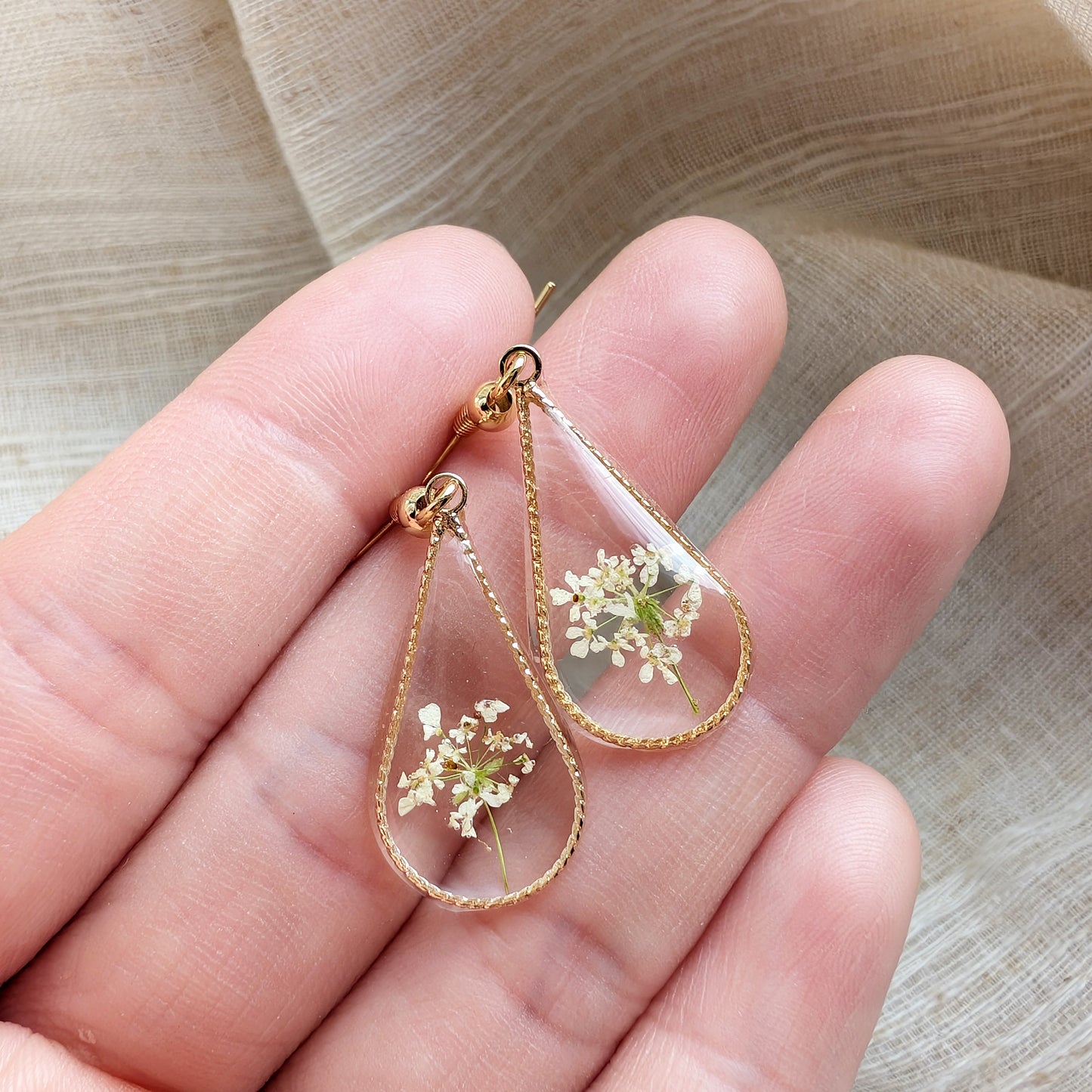 Protection | Gold Plated Queen Anne's Lace Little Tree Waterdrop Earrings