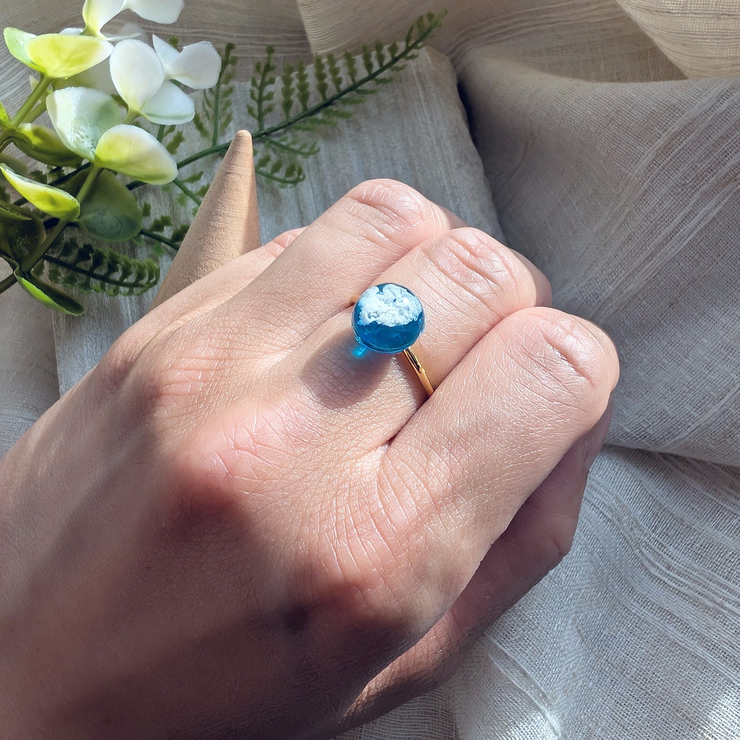 Gold Plated Bright Blue Sky Dome Ring – 10mm | Work by Nature