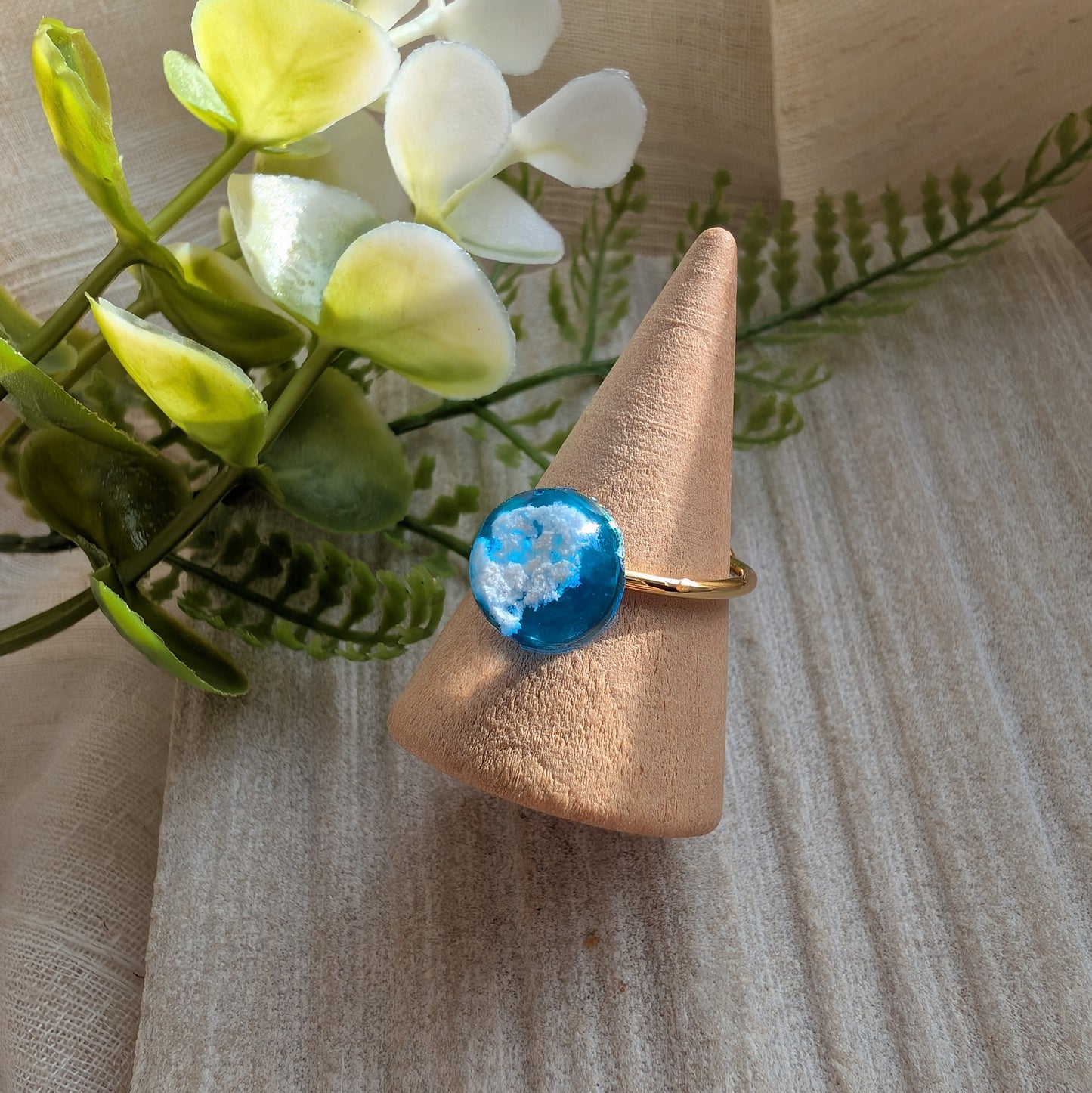 Gold Plated Bright Blue Sky Dome Ring – 10mm | Work by Nature