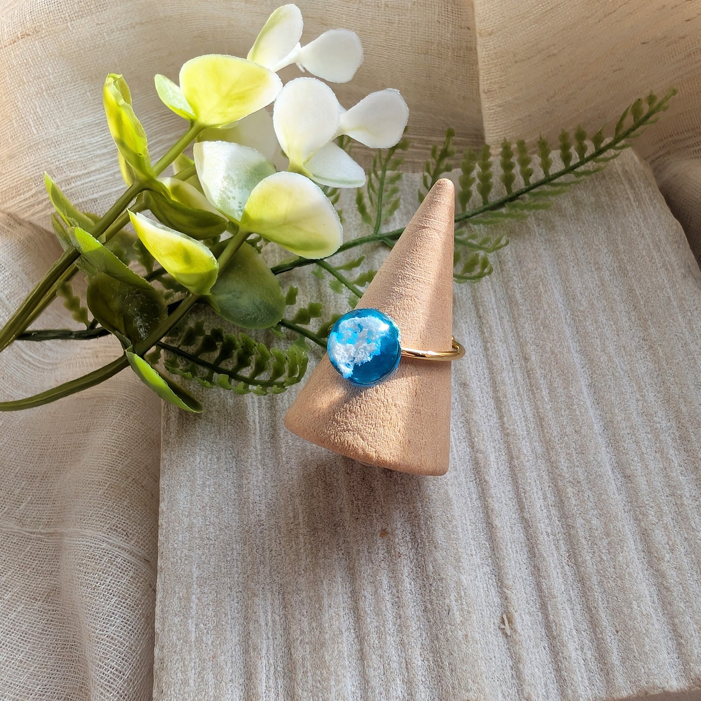 Gold Plated Bright Blue Sky Dome Ring – 10mm | Work by Nature