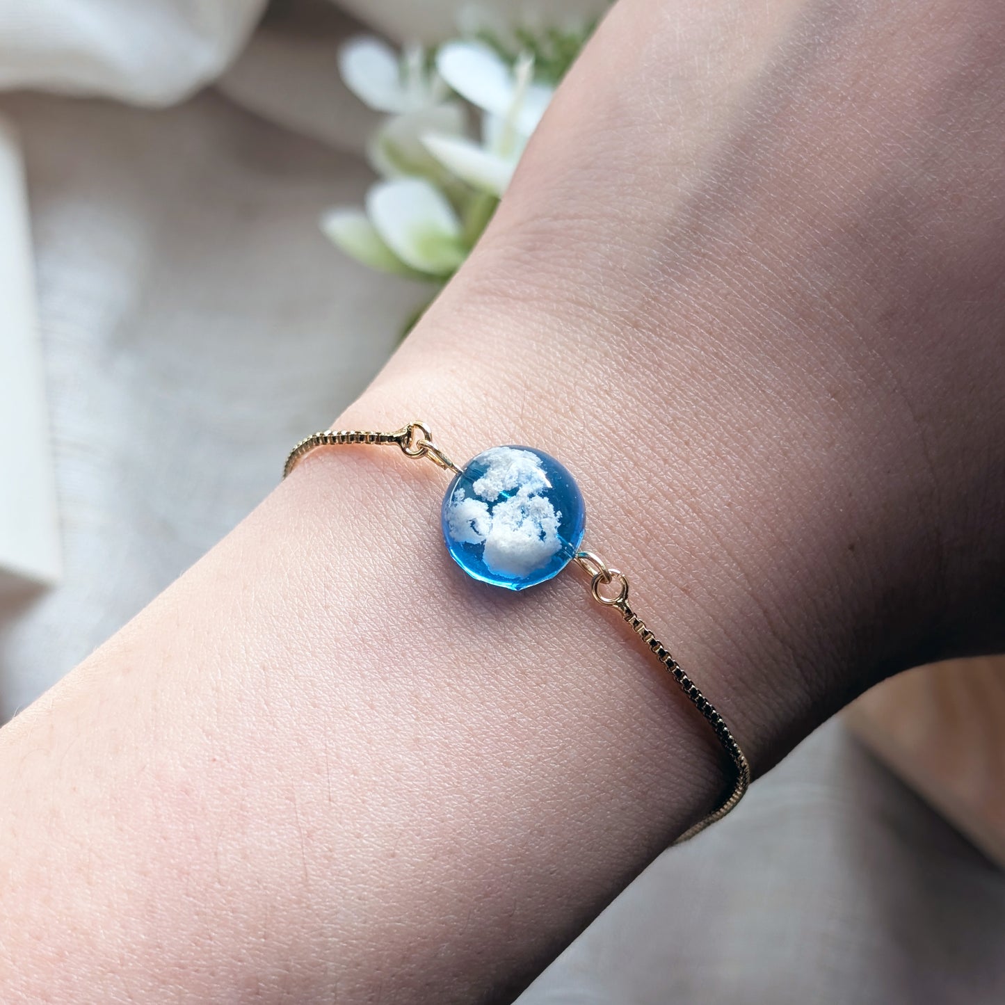 Gold Plated Bright Blue Sky Dome Bracelet – 12mm Cloud Design