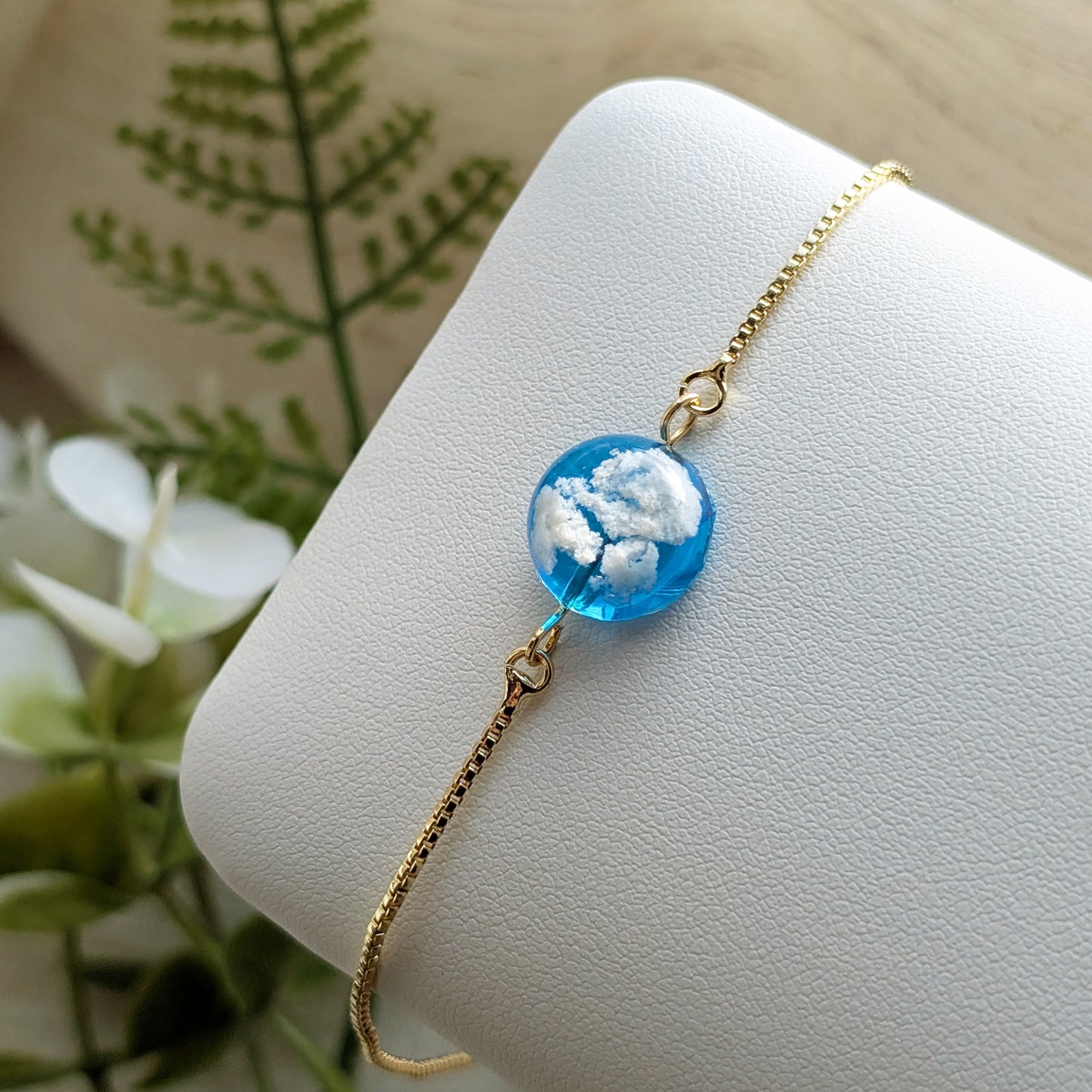 Gold Plated Bright Blue Sky Dome Bracelet – 12mm Cloud Design