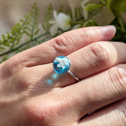 Platinum Plated Light Blue Sky Dome Ring – 10mm | Artisan Design