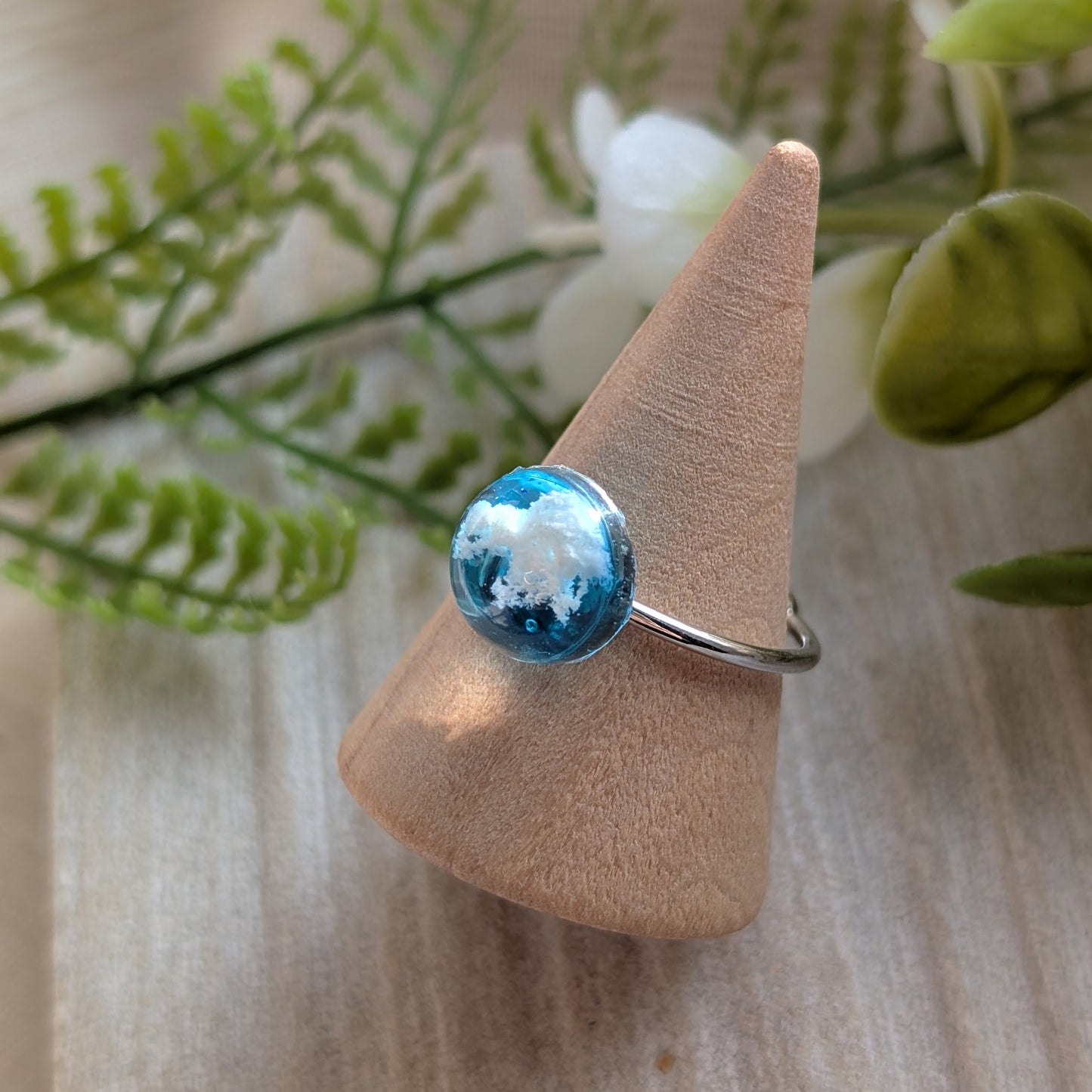 Platinum Plated Light Blue Sky Dome Ring – 10mm | Artisan Design