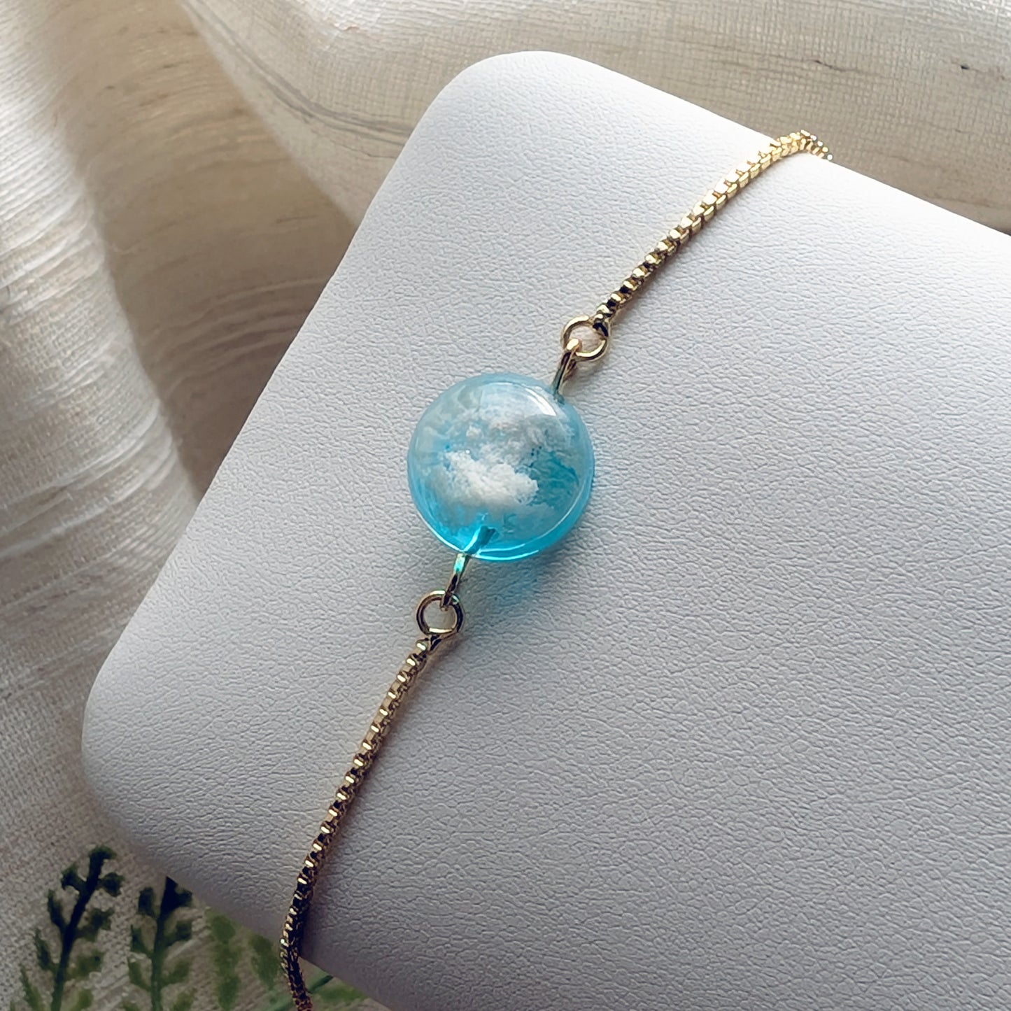 Light Blue Sky 12mm Dome Bracelet | Gold Plated