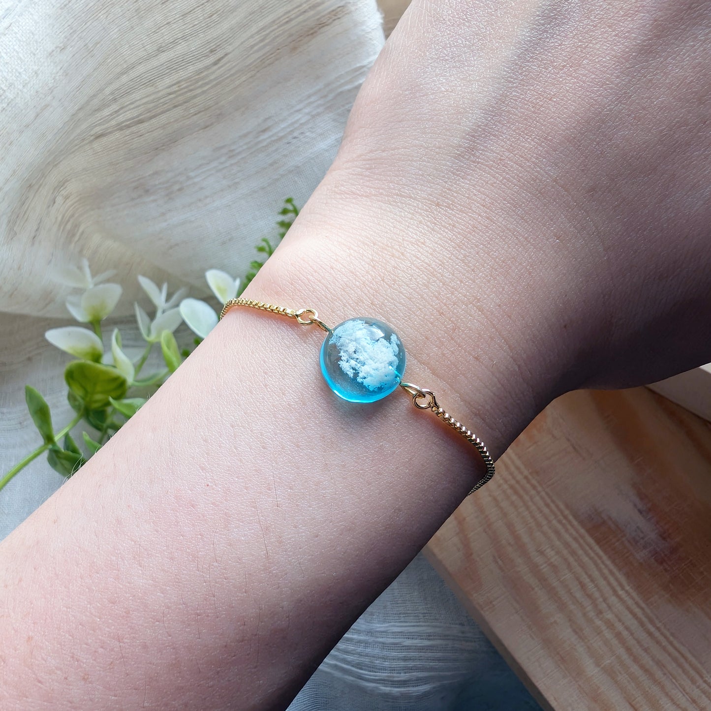 Light Blue Sky 12mm Dome Bracelet | Gold Plated