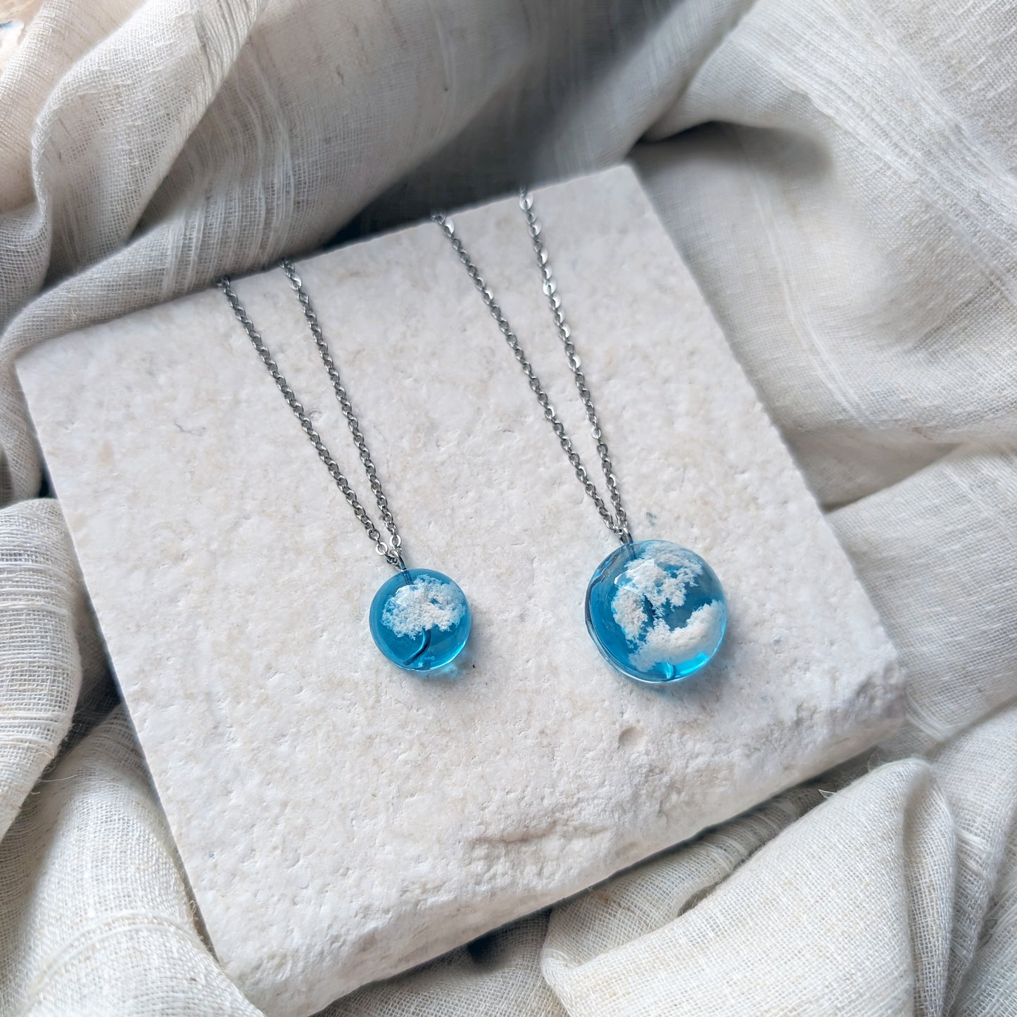 Light Blue Sky Dome Necklace – Stainless Steel Cloud Jewellery