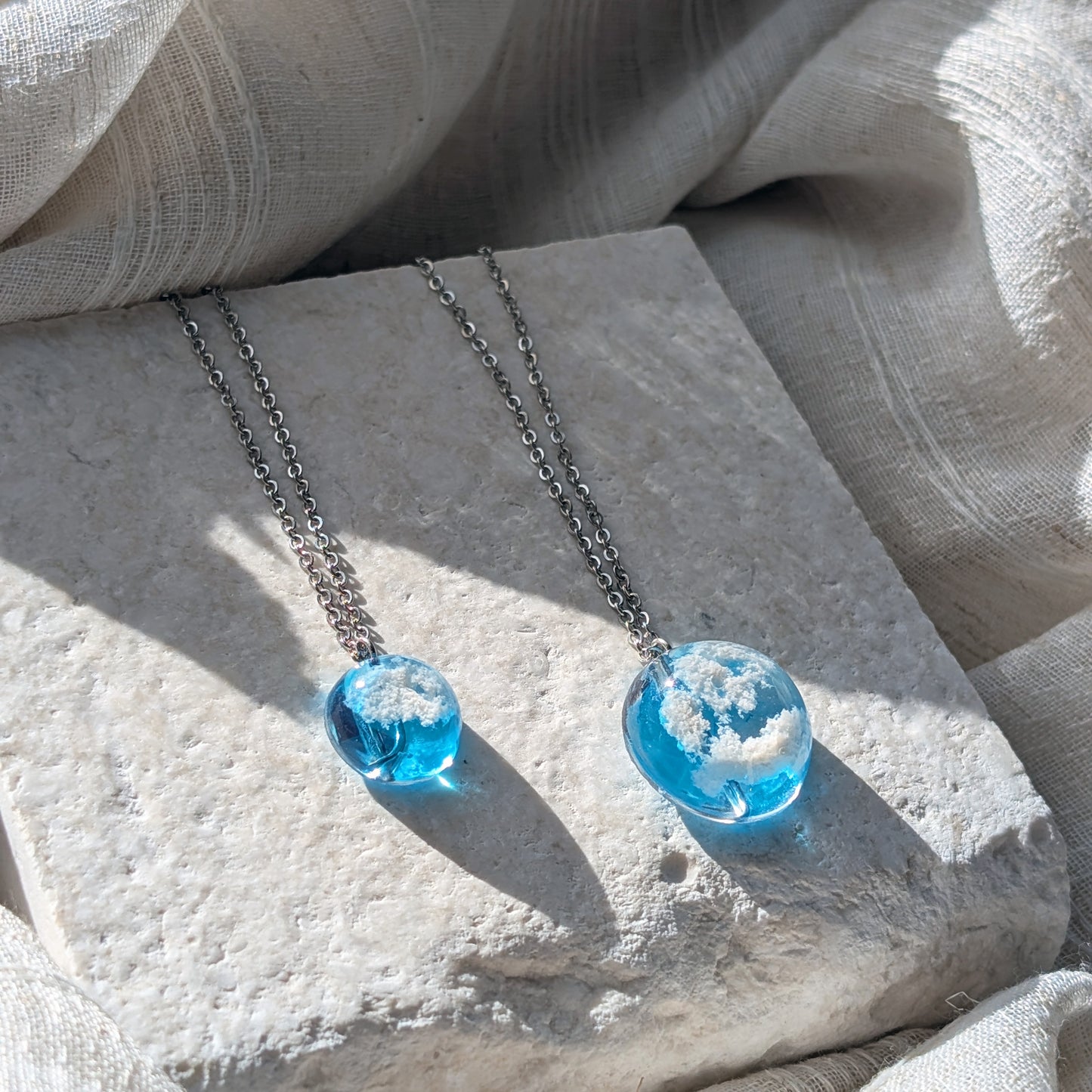 Light Blue Sky Dome Necklace – Stainless Steel Cloud Jewellery