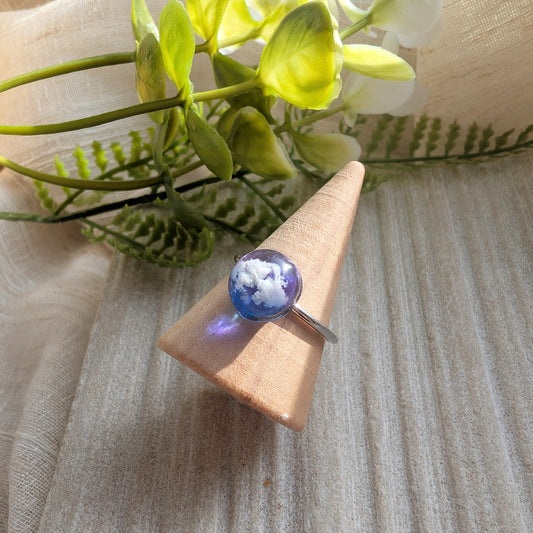 Platinum Plated Twilight Sky Dome Ring – 10mm | Handmade Resin Art
