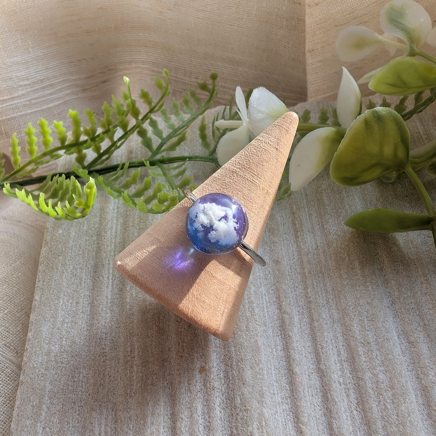 Platinum Plated Twilight Sky Dome Ring – 10mm | Handmade Resin Art