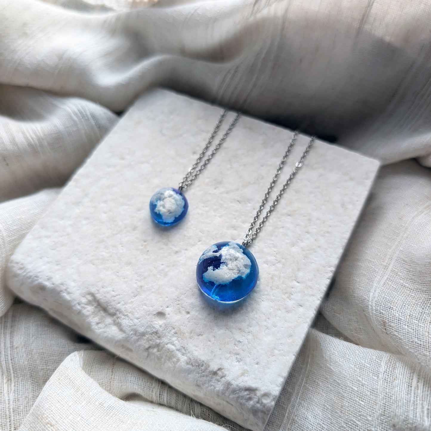 Twilight Sky Dome Necklace – Blue & Purple Clouds Stainless Steel Necklace