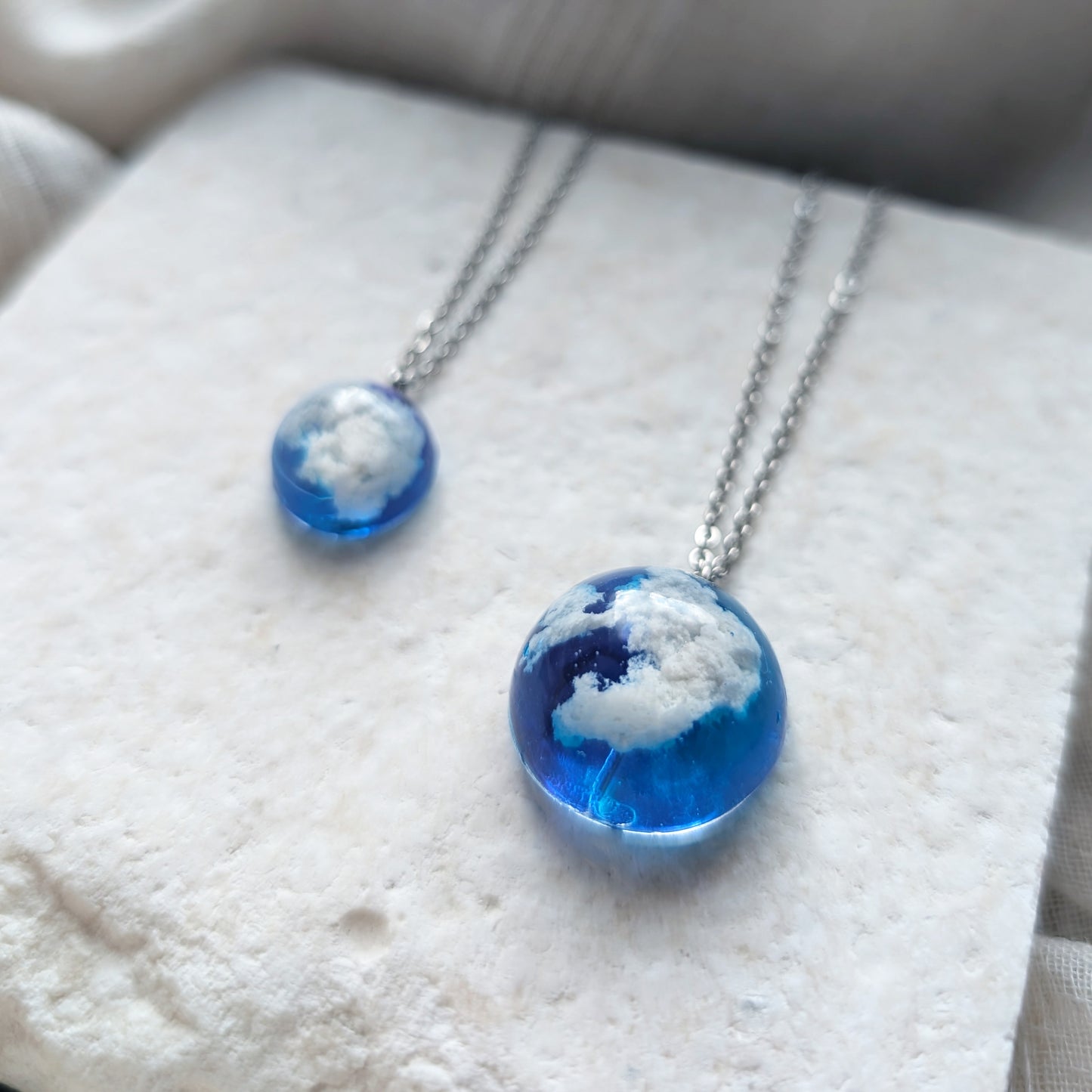 Twilight Sky Dome Necklace – Blue & Purple Clouds Stainless Steel Necklace