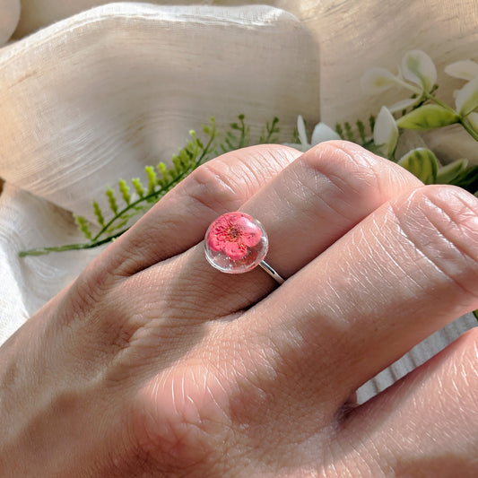 Platinum Plated Red Spiraea Dome Ring – Real Flower Jewellery