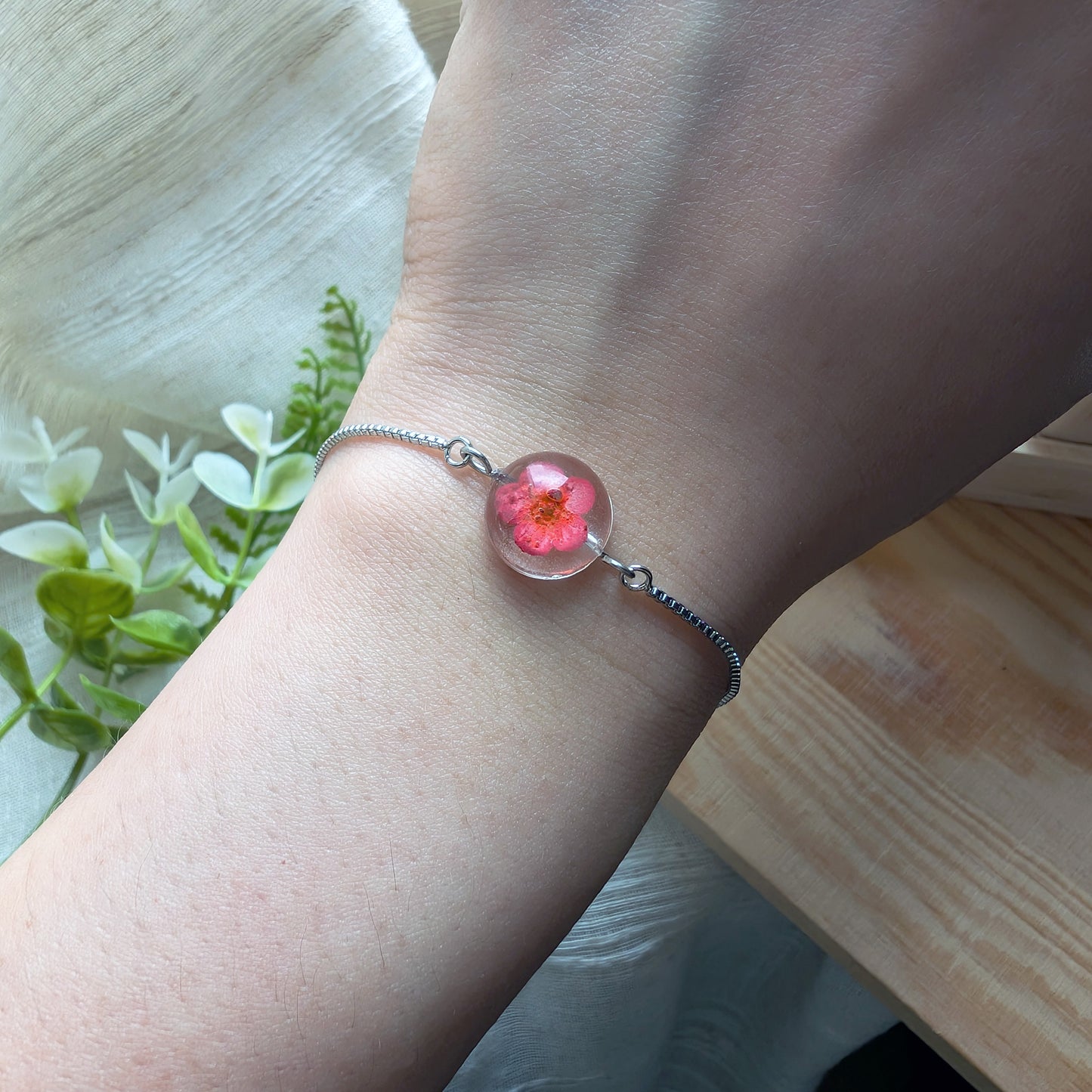 Platinum Red Spiraea Bracelet – New Beginnings Flower Jewellery