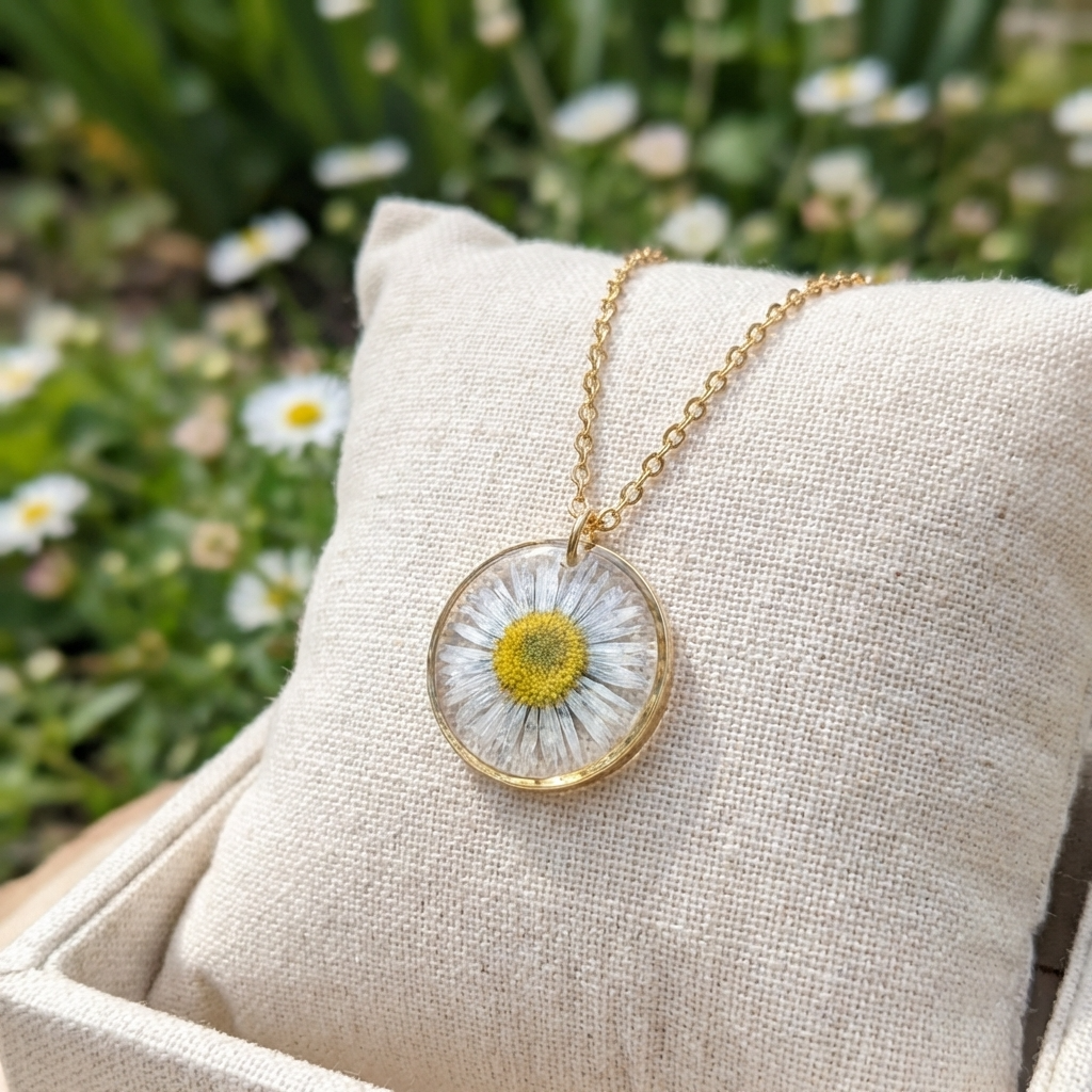 Daisy Framed Gold Plated Stainless Steel Necklace | Purity & New Beginnings