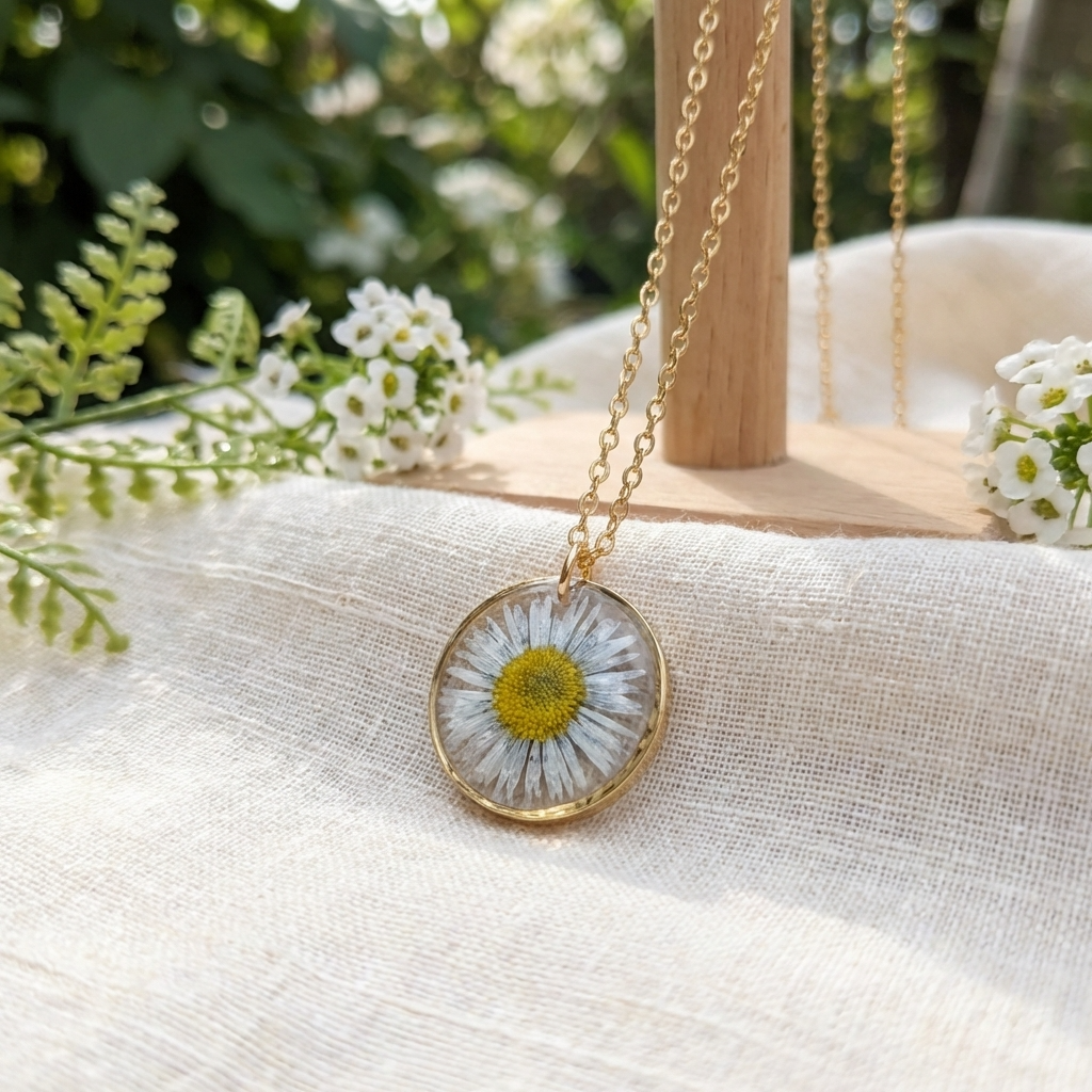 Daisy Framed Gold Plated Stainless Steel Necklace | Purity & New Beginnings