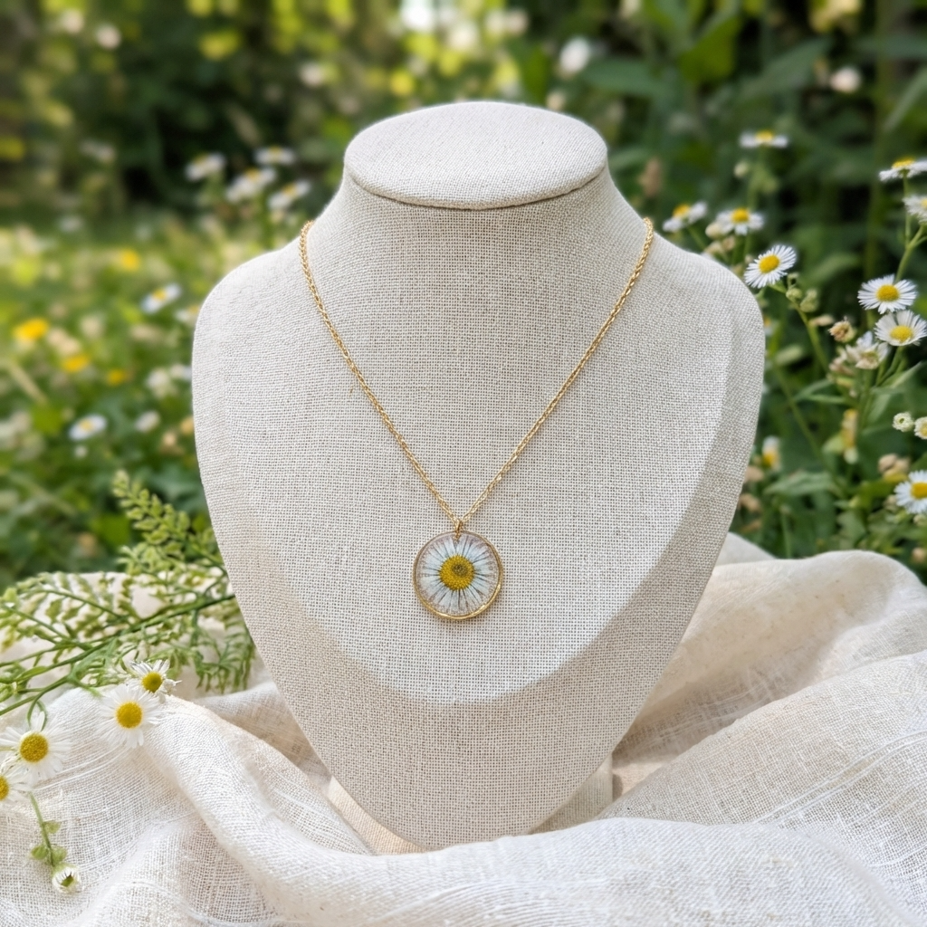 Daisy Framed Gold Plated Stainless Steel Necklace | Purity & New Beginnings