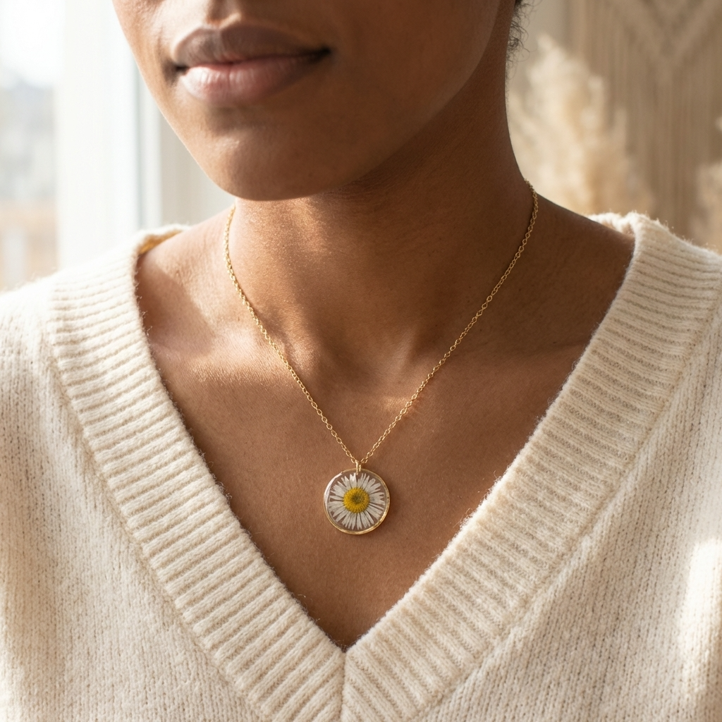 Daisy Framed Gold Plated Stainless Steel Necklace | Purity & New Beginnings