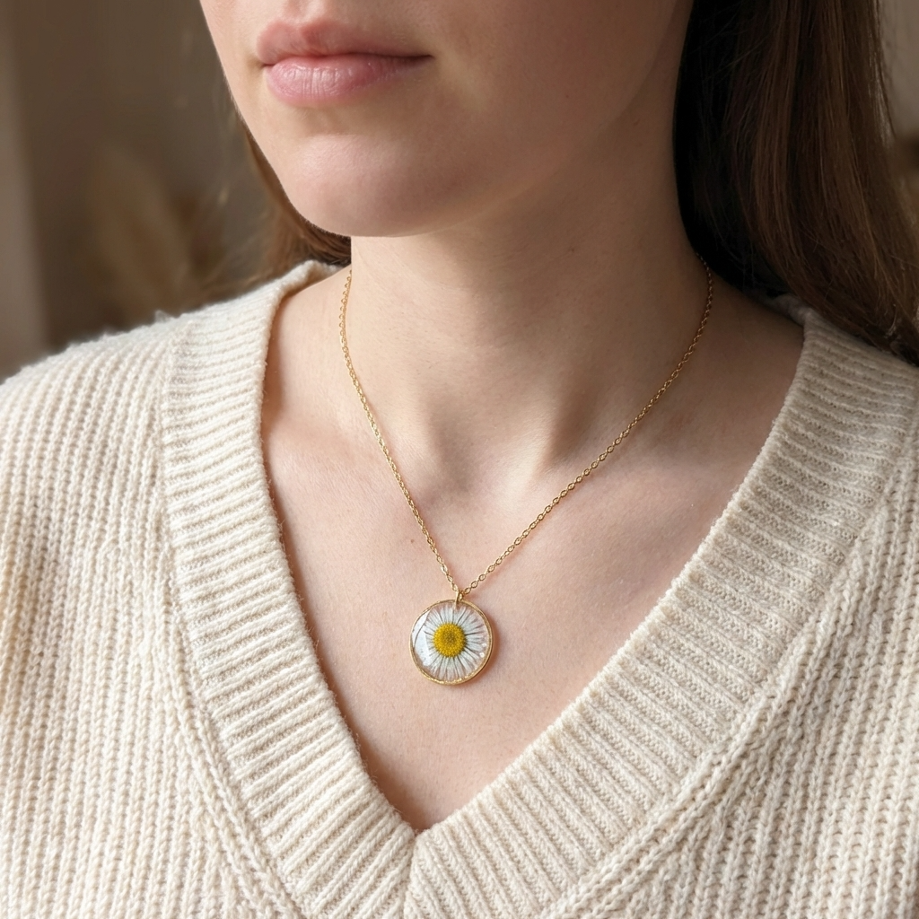 Daisy Framed Gold Plated Stainless Steel Necklace | Purity & New Beginnings