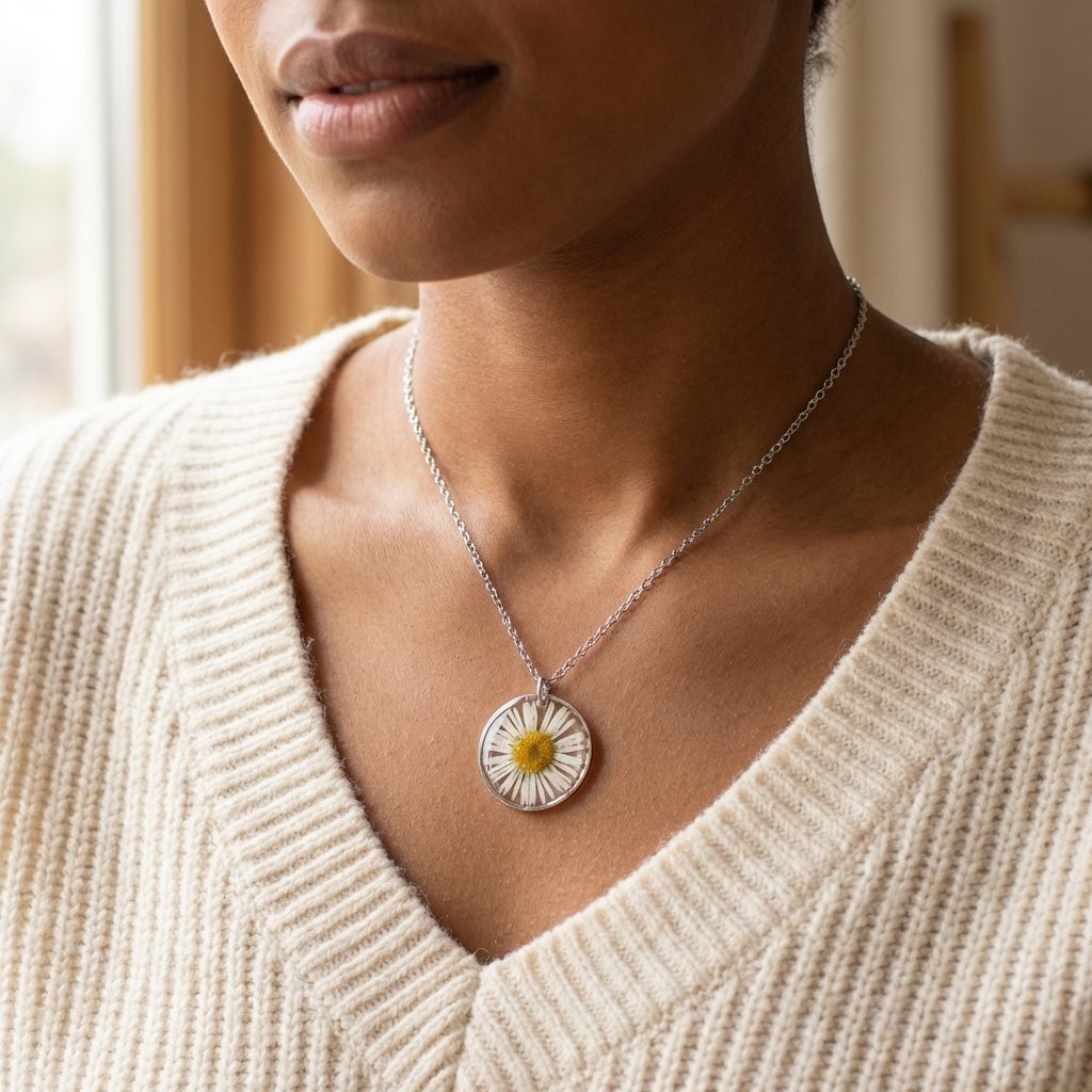 Daisy Framed Stainless Steel Necklace | Purity & New Beginnings