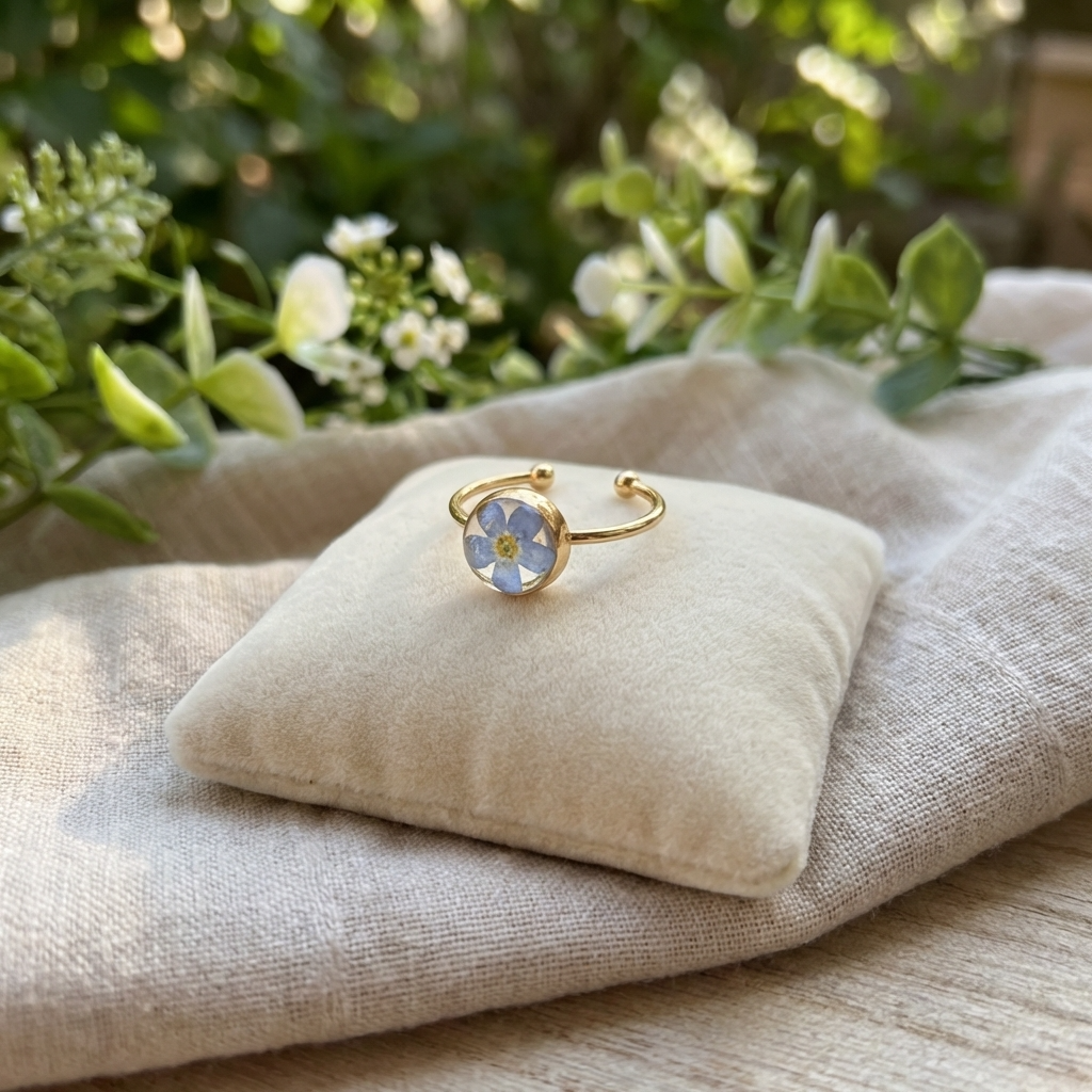 Bright Forget Me Not Gold Plated Adjustable Ring | Love & Faith
