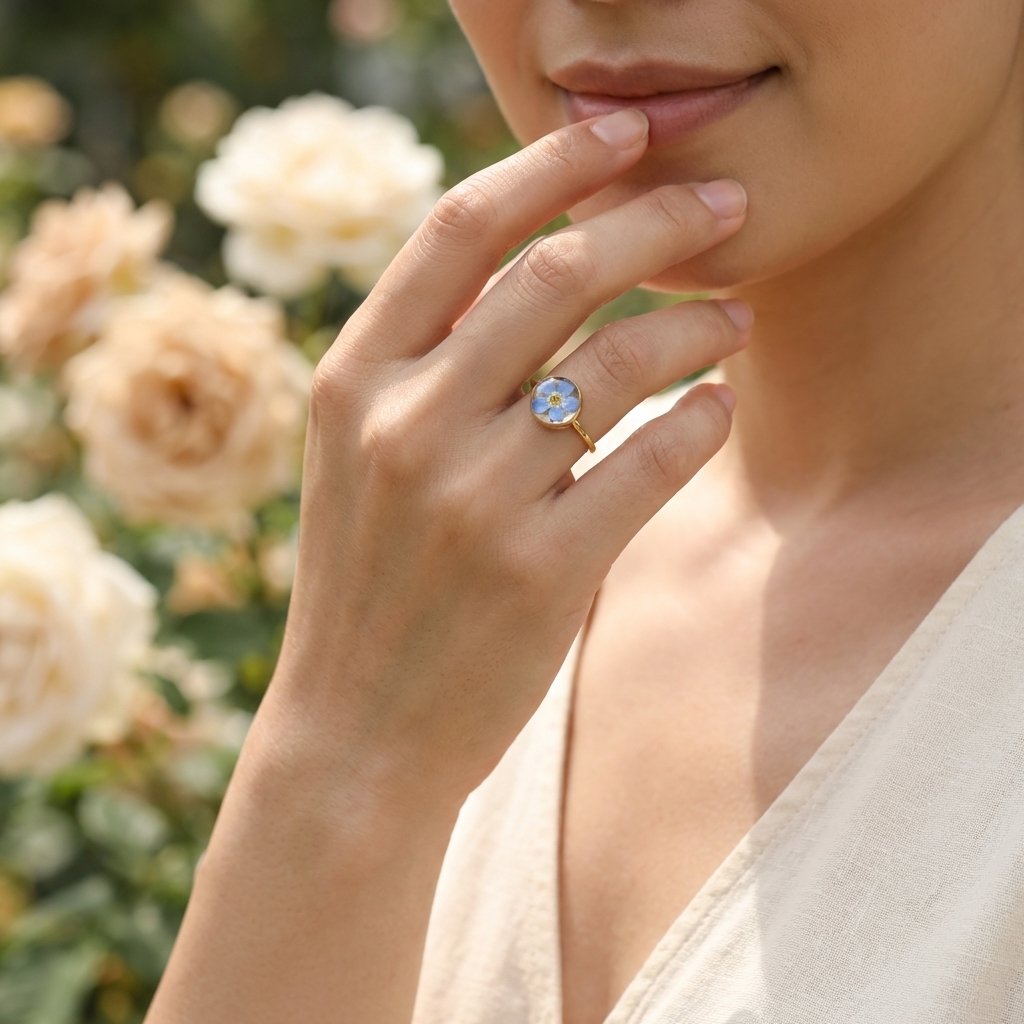 Bright Forget Me Not Gold Plated Adjustable Ring | Love & Faith