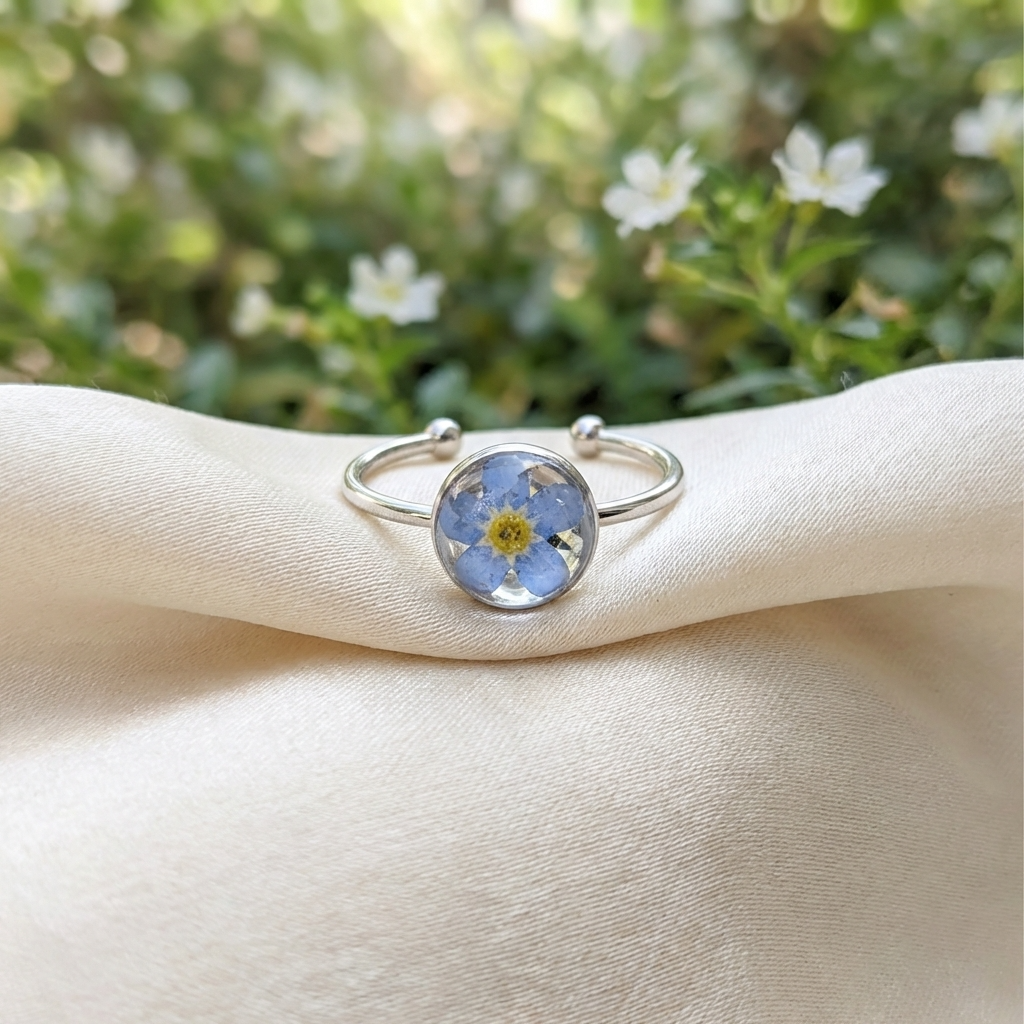 Bright Forget Me Not Platinum Plated Adjustable Ring | Love & Faith