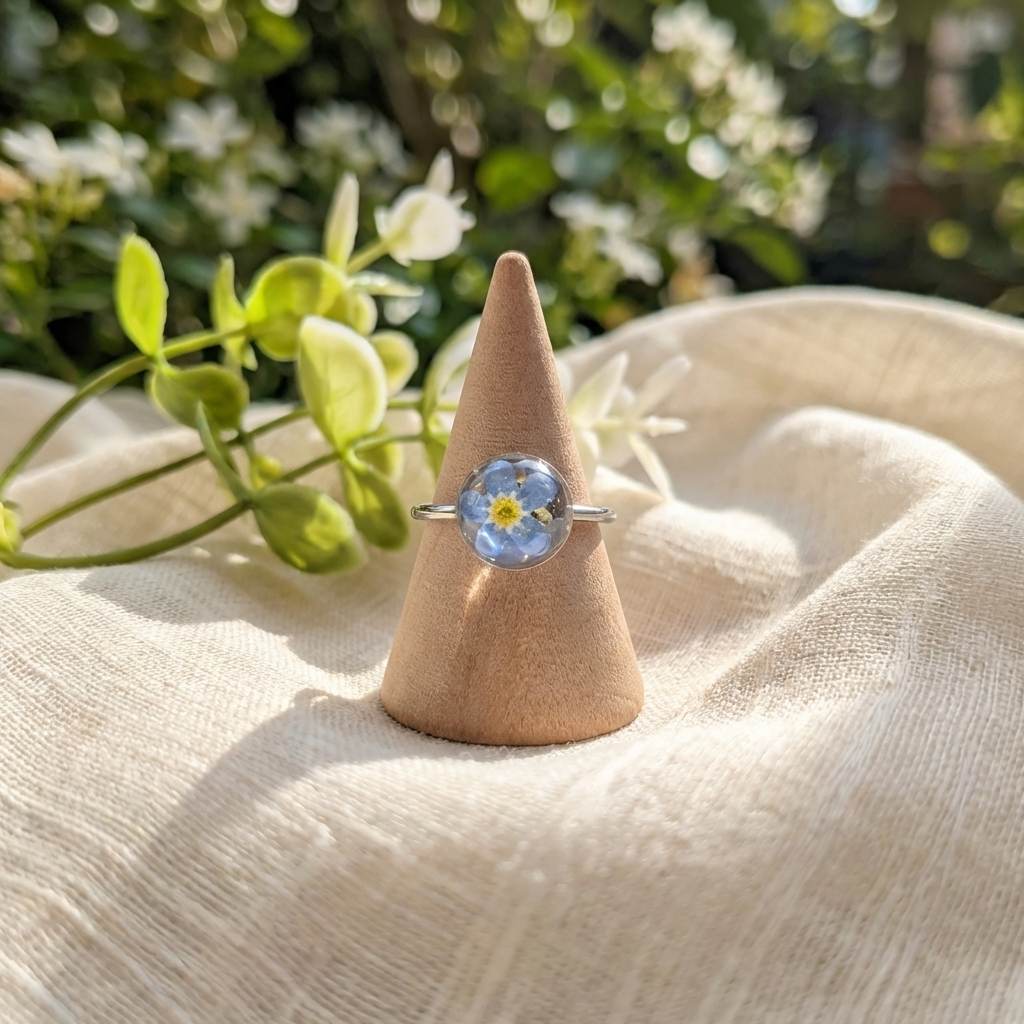 Bright Forget Me Not Platinum Plated Adjustable Ring | Love & Faith