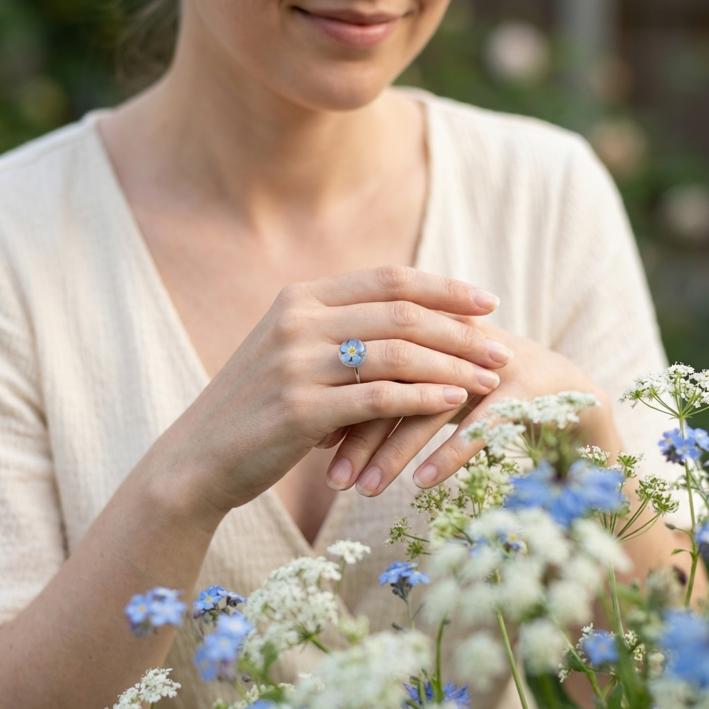 Bright Forget Me Not Platinum Plated Adjustable Ring | Love & Faith