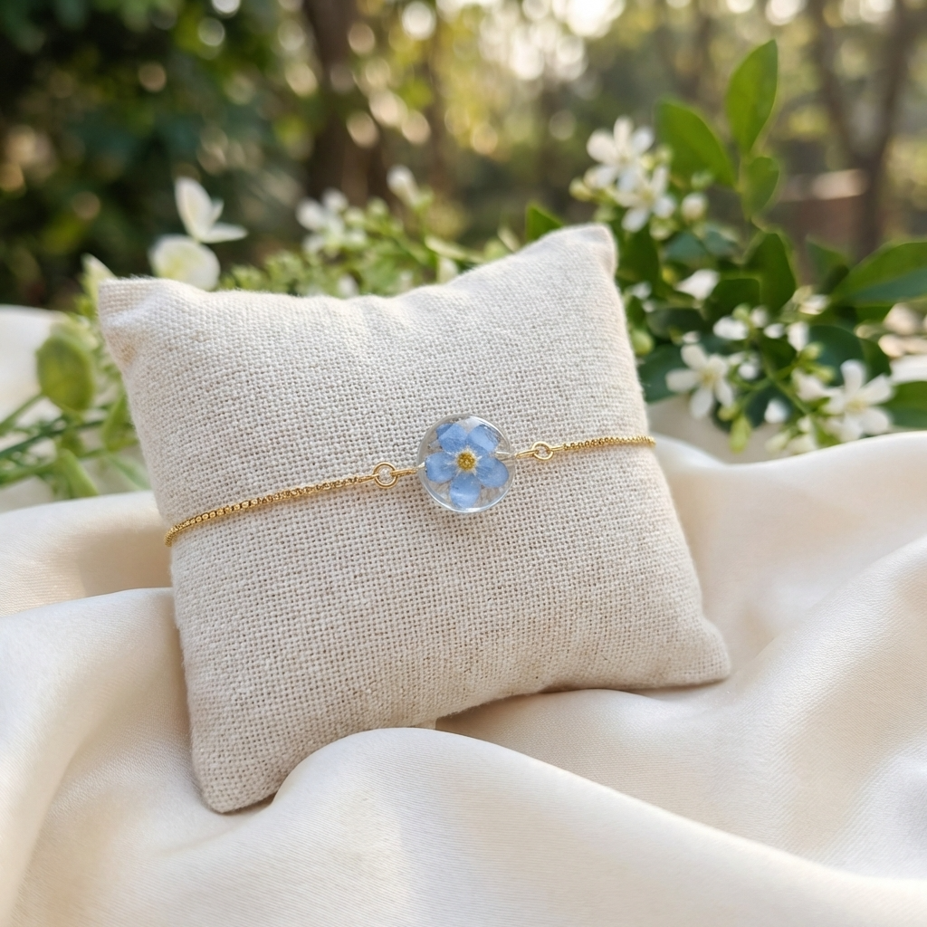 Bright Forget Me Not Gold Plated Adjustable Bracelet | Love & Faith