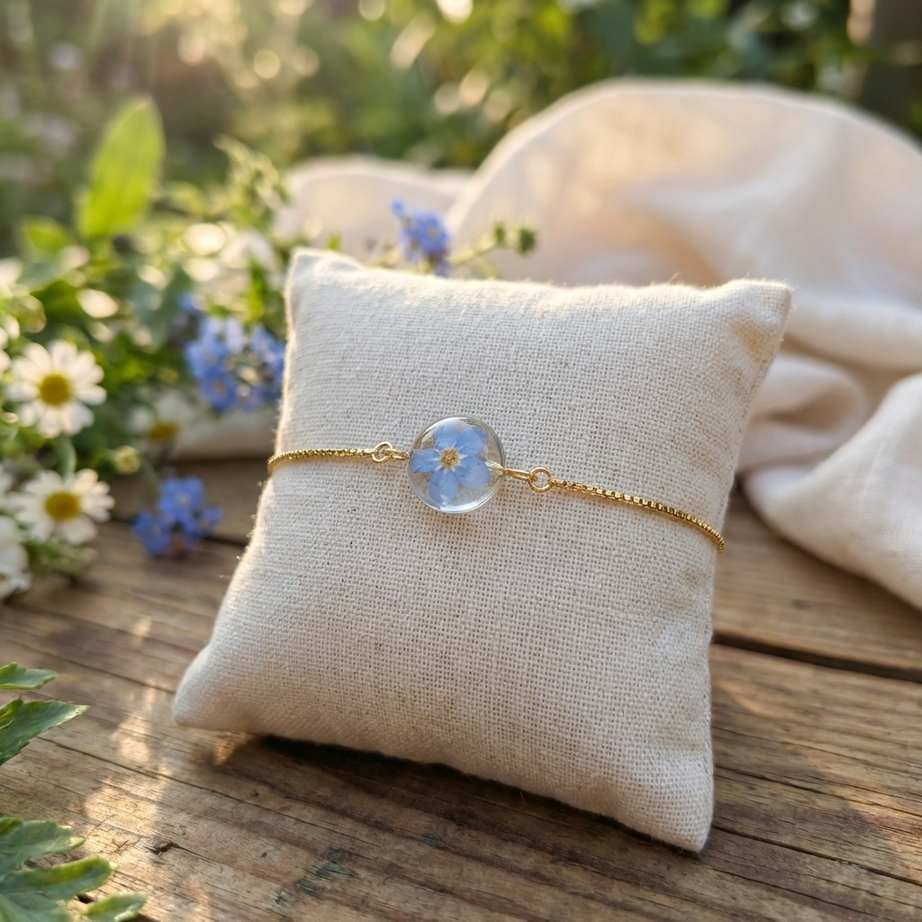 Bright Forget Me Not Gold Plated Adjustable Bracelet | Love & Faith