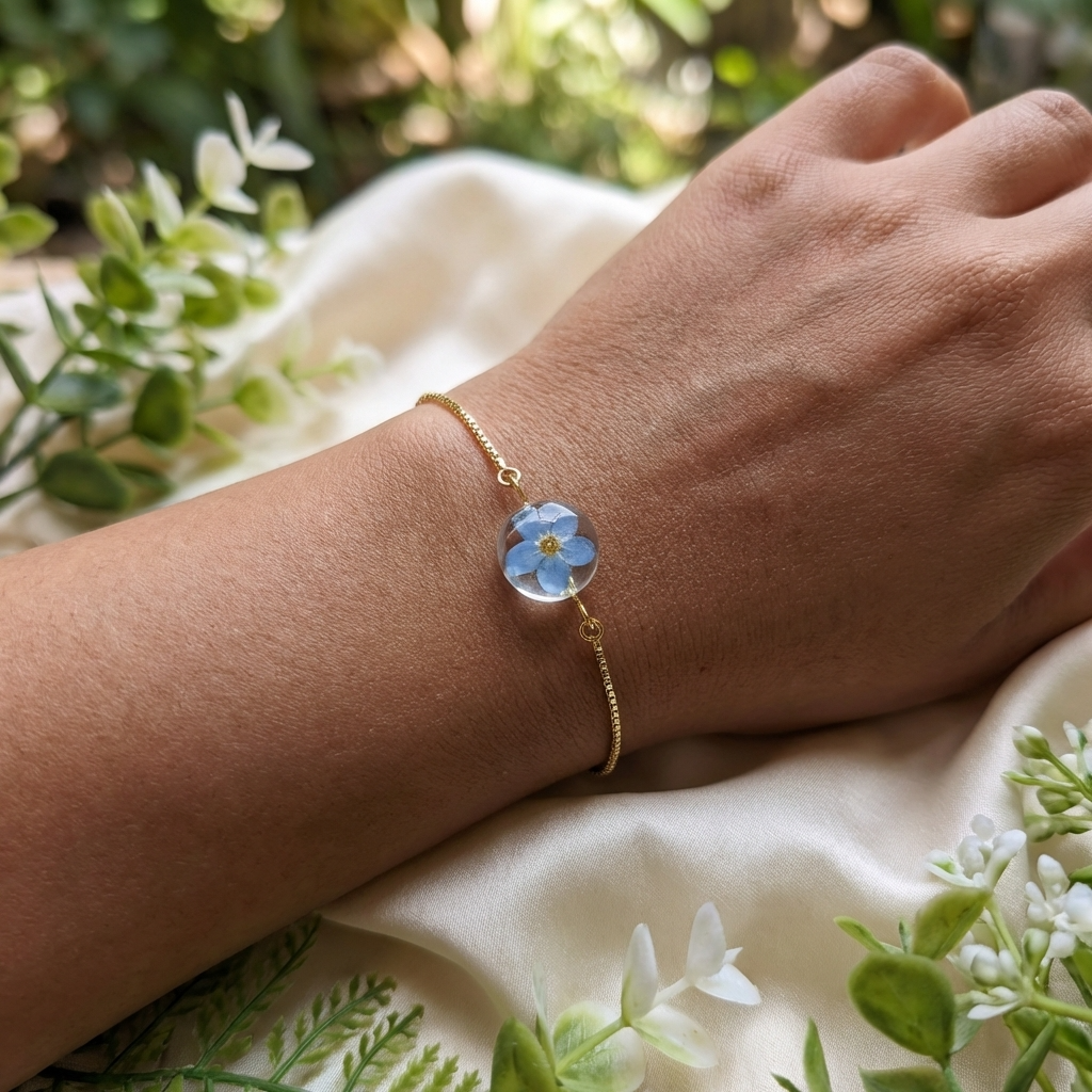 Bright Forget Me Not Gold Plated Adjustable Bracelet | Love & Faith