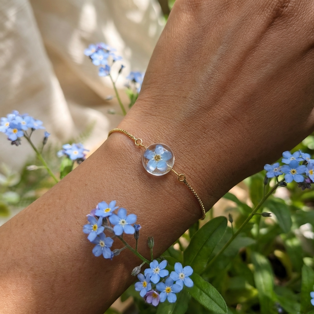 Bright Forget Me Not Gold Plated Adjustable Bracelet | Love & Faith