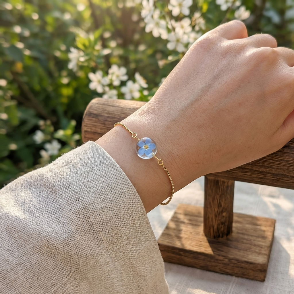 Bright Forget Me Not Gold Plated Adjustable Bracelet | Love & Faith