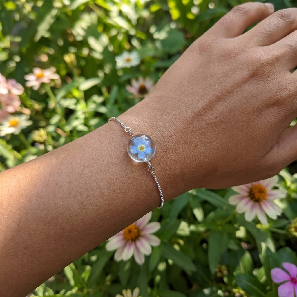 Bright Forget Me Not Platinum Plated Adjustable Bracelet | Love & Faith