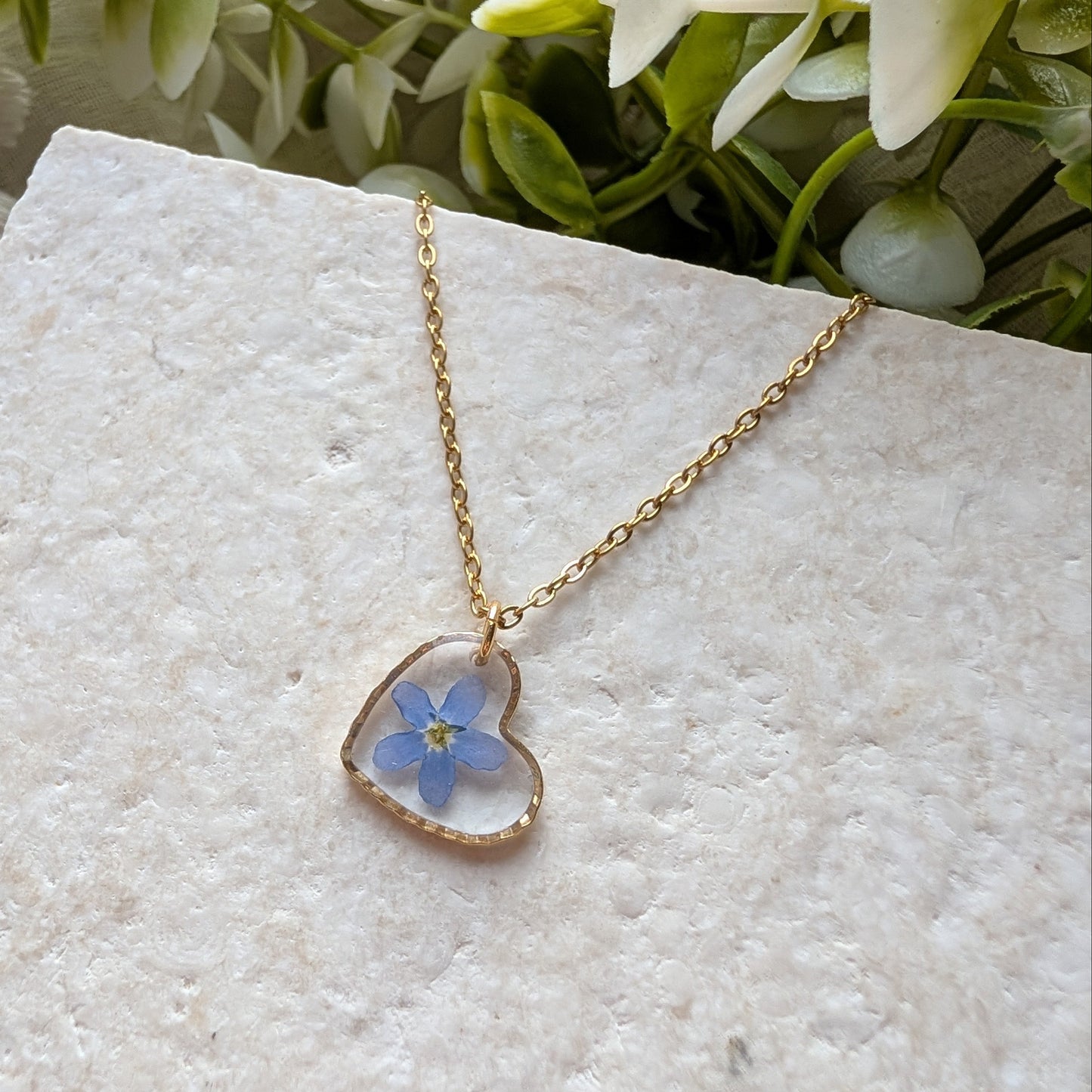 Forget Me Not Heart Gold Plated Stainless Steel Necklace | Hope