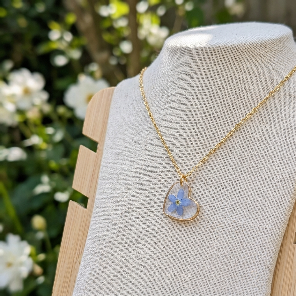 Forget Me Not Heart Gold Plated Stainless Steel Necklace | Hope