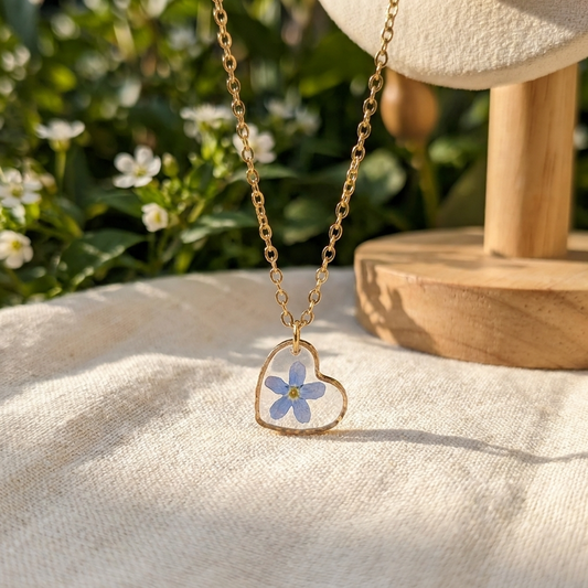 Forget Me Not Heart Gold Plated Stainless Steel Necklace | Hope