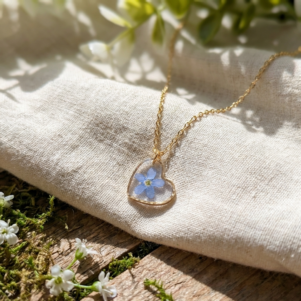 Forget Me Not Heart Gold Plated Stainless Steel Necklace | Hope