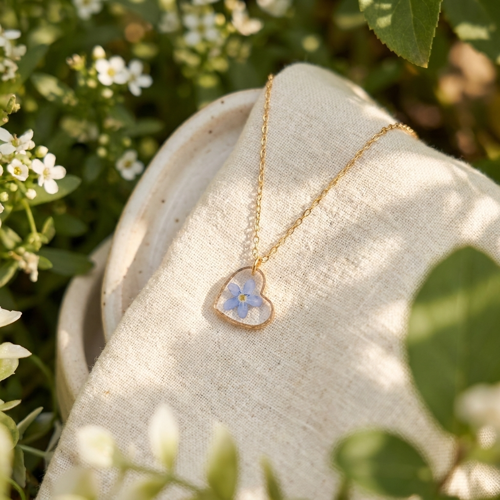 Forget Me Not Heart Gold Plated Stainless Steel Necklace | Hope