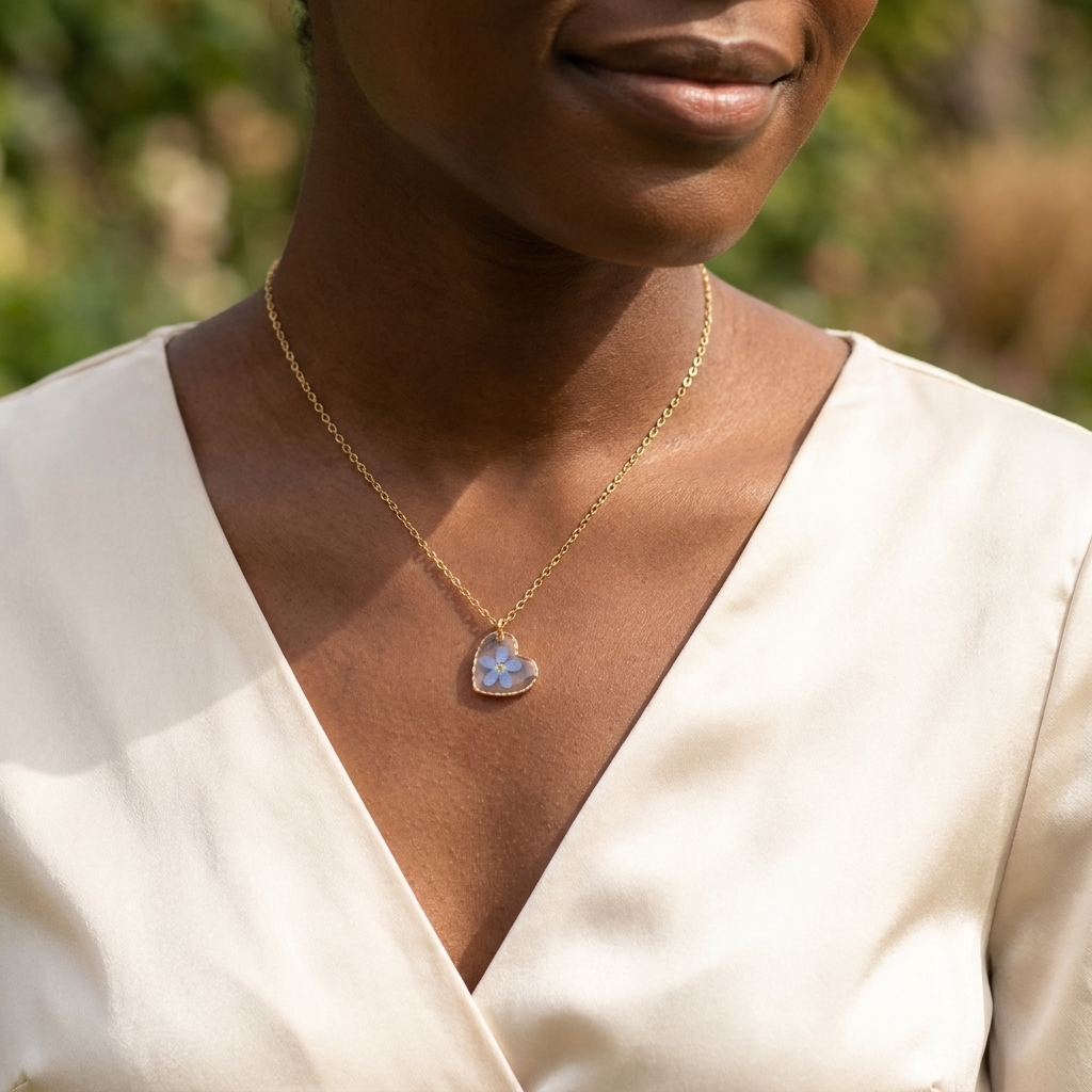 Forget Me Not Heart Gold Plated Stainless Steel Necklace | Hope
